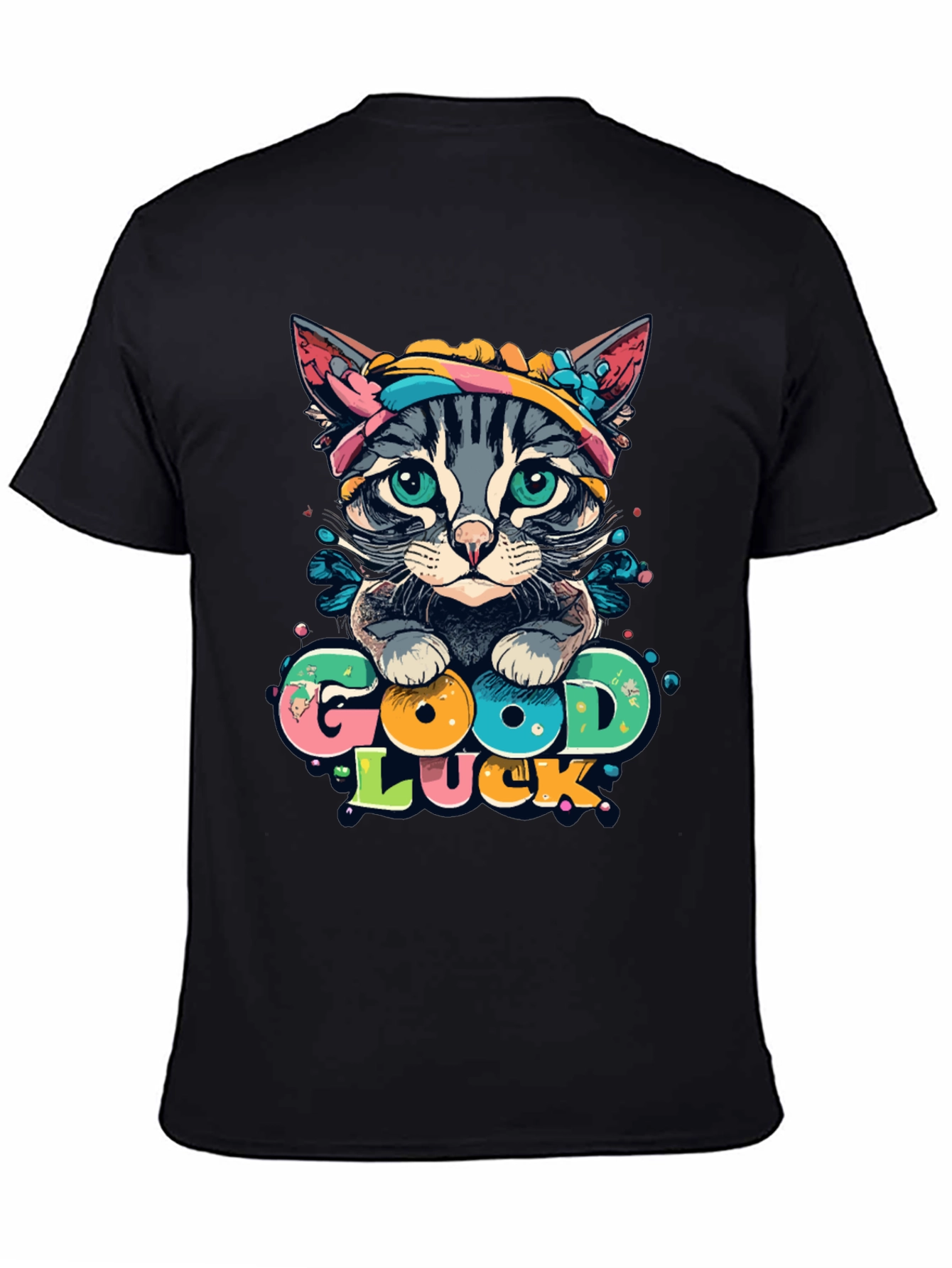 Good Luck Cat Graphic Tee - Unisex Black T-Shirt