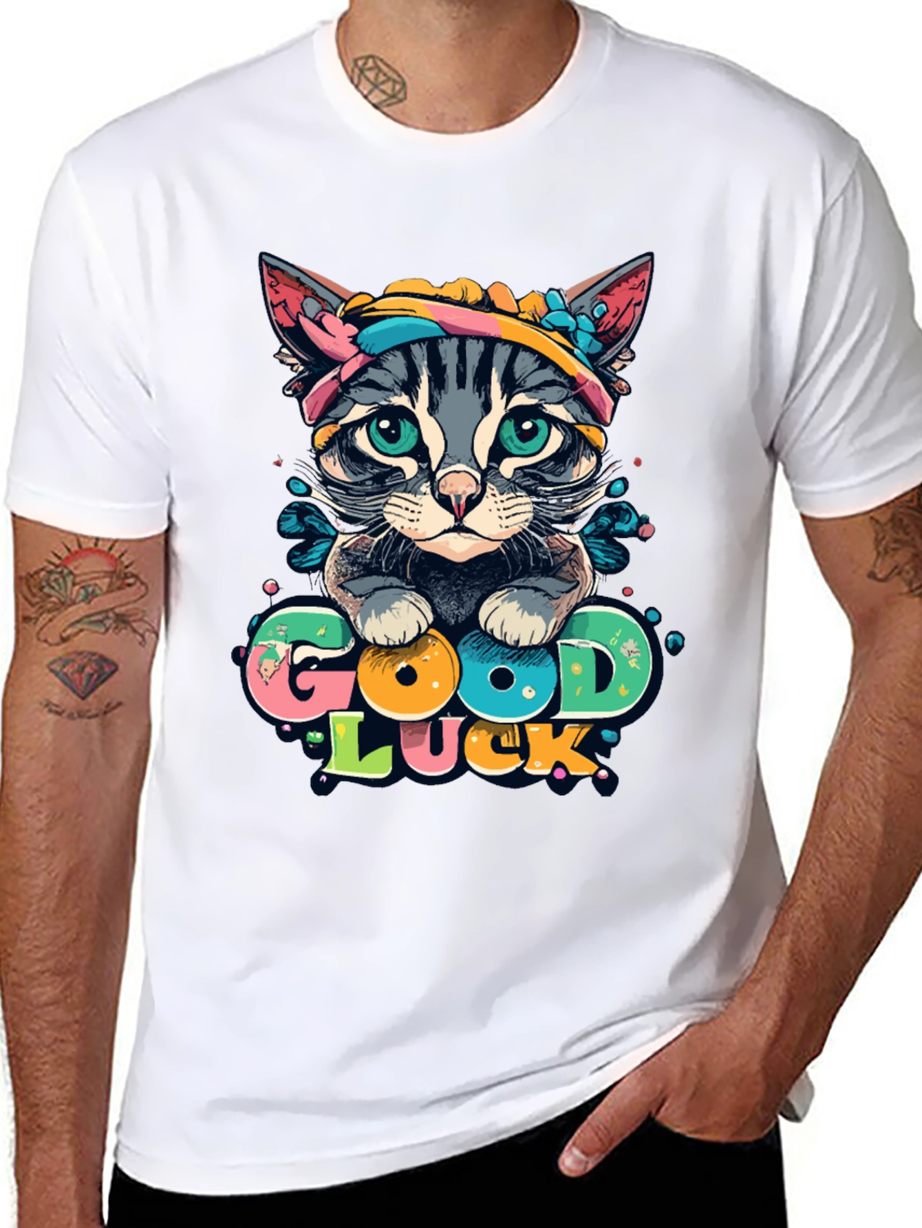 Good Luck Cat Graphic Tee - Unisex Black T-Shirt