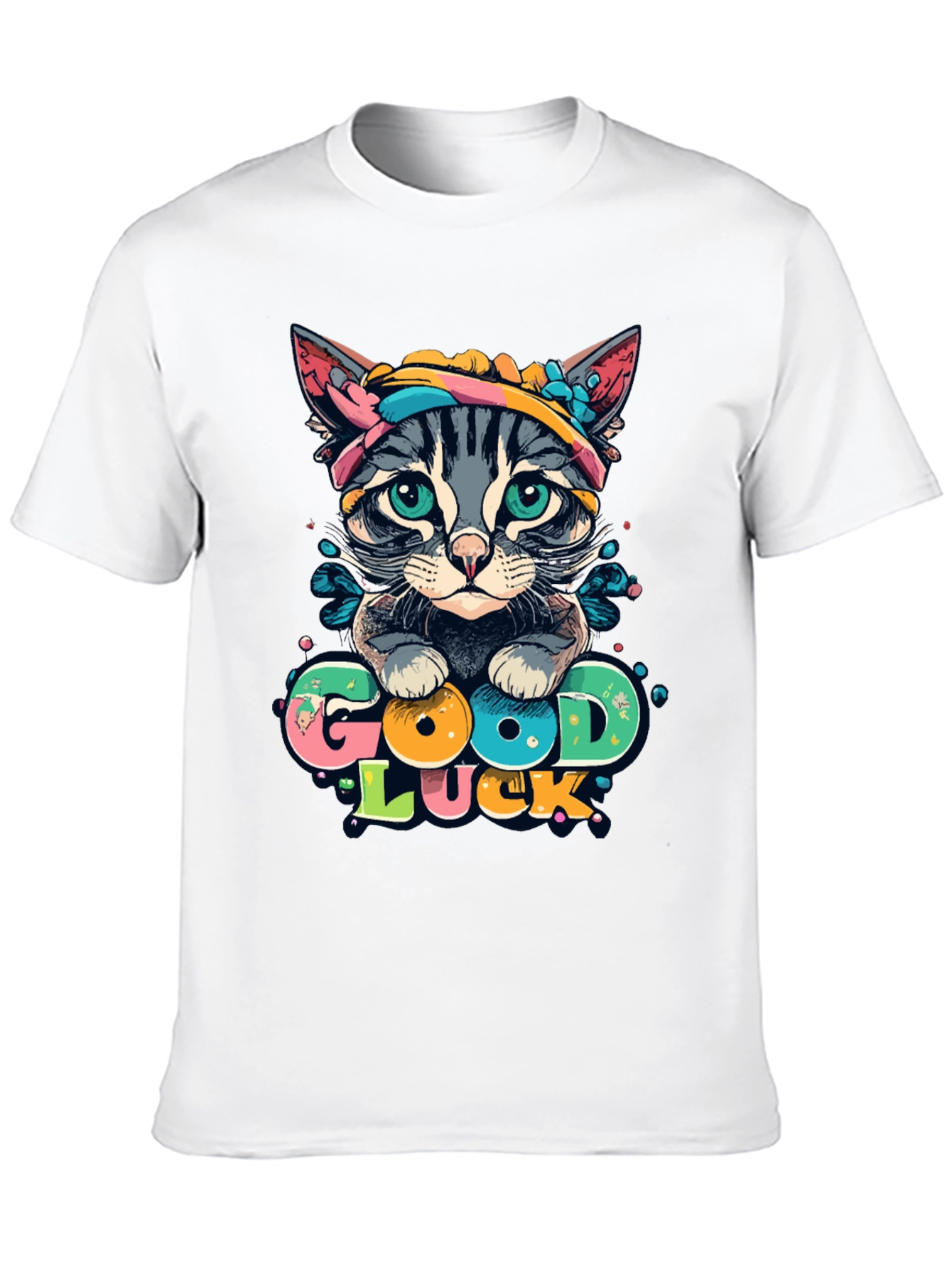 Good Luck Cat Graphic Tee - Unisex Black T-Shirt