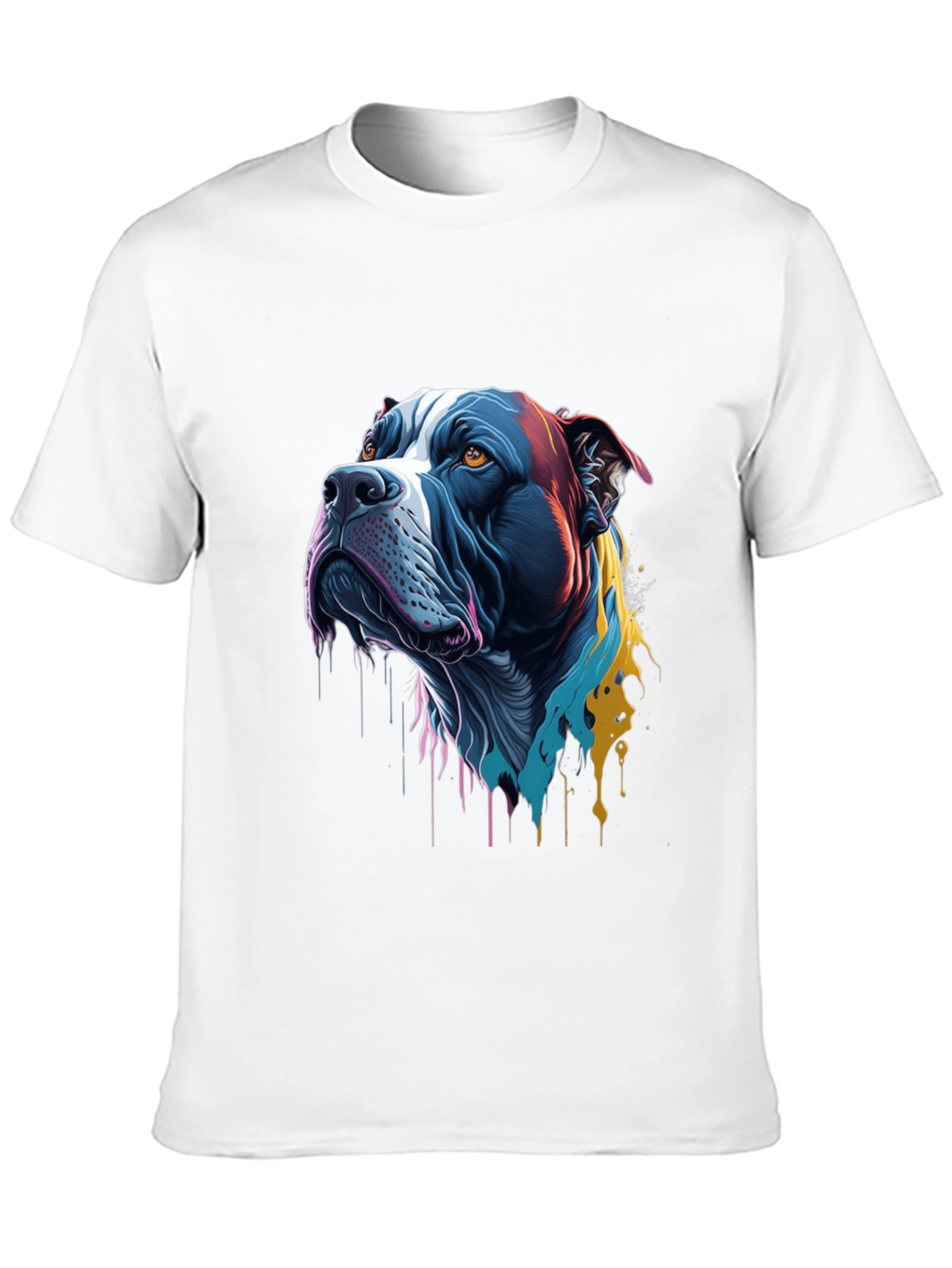 Colorful Pitbull Dog Graphic Print Black T-Shirt