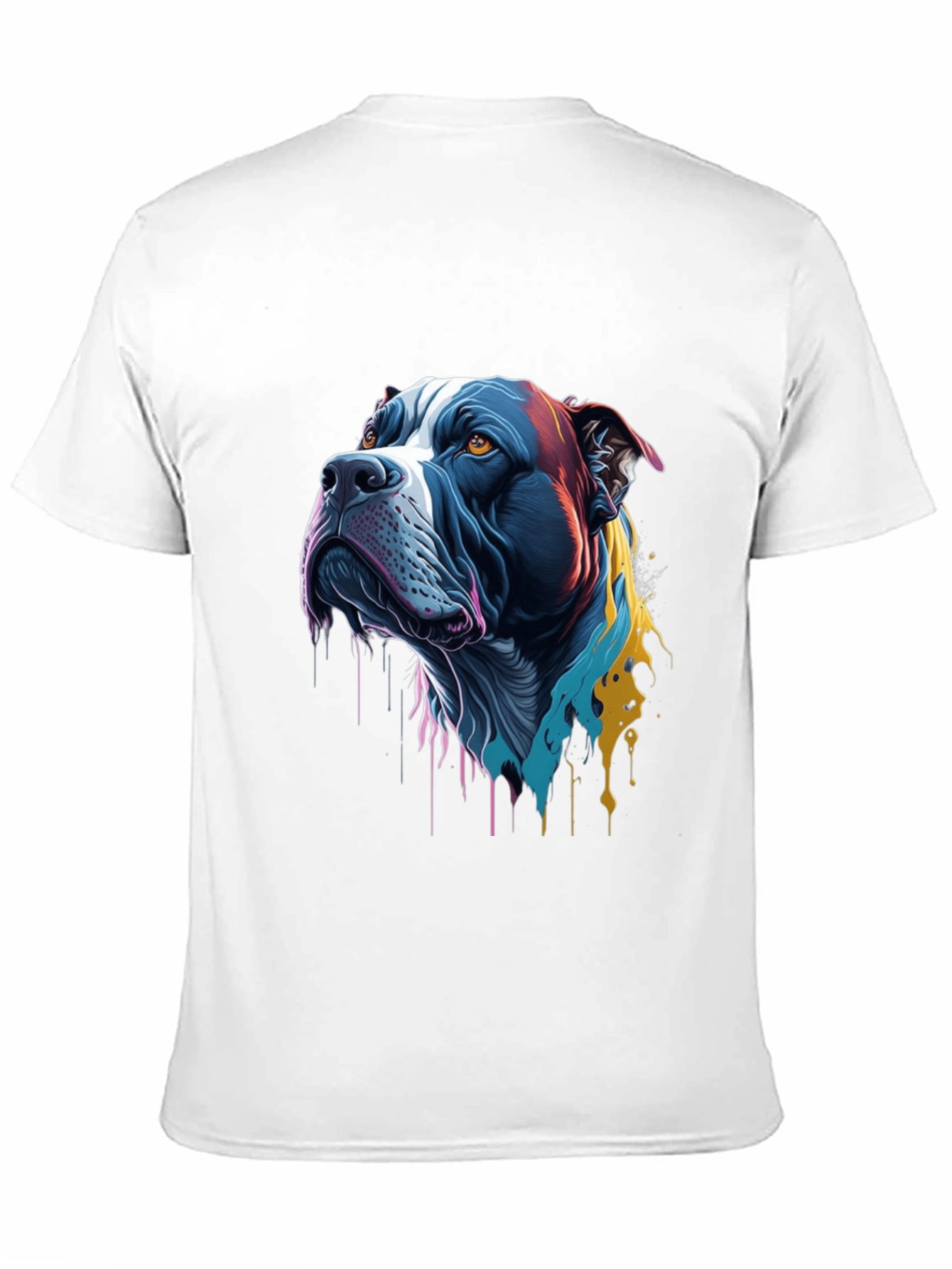 Colorful Pitbull Dog Graphic Print Black T-Shirt