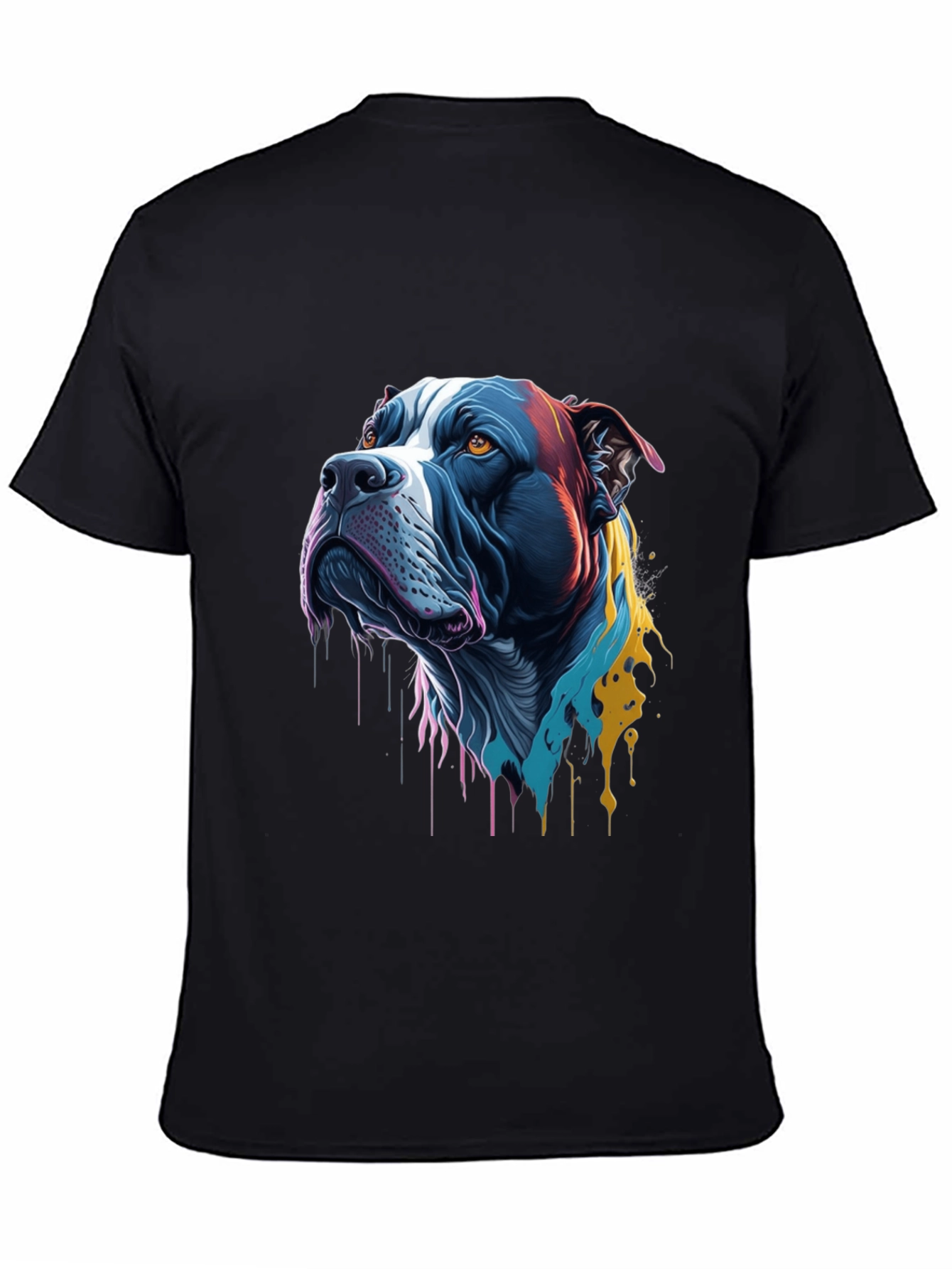 Colorful Pitbull Dog Graphic Print Black T-Shirt