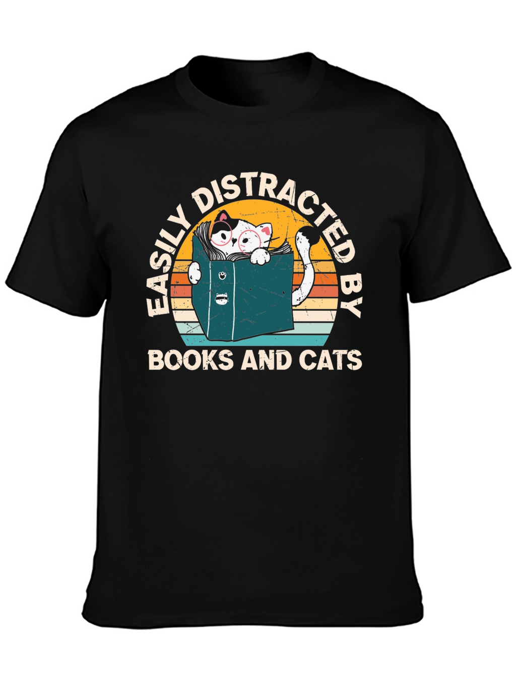 Easily Distracted by Books and Cats T-Shirt