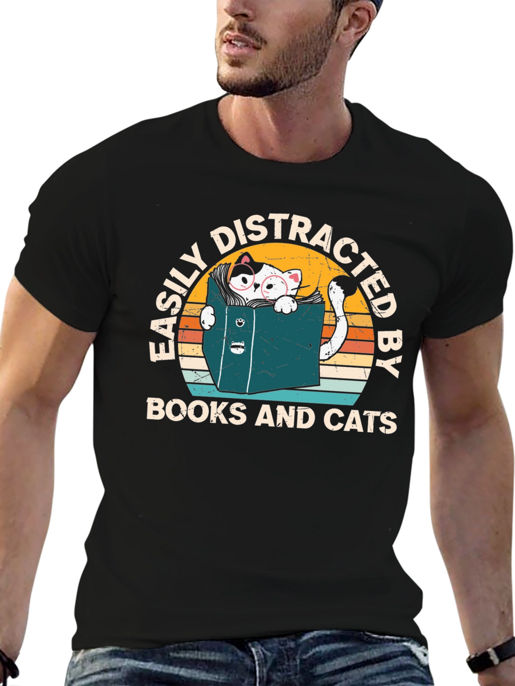 Easily Distracted by Books and Cats T-Shirt