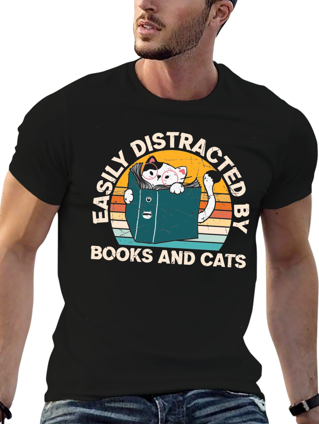 Easily Distracted by Books and Cats T-Shirt