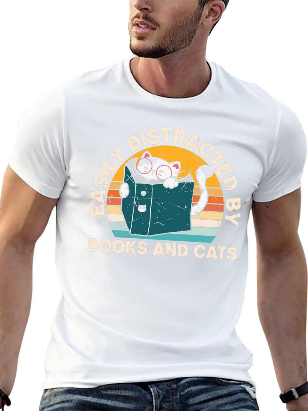 Easily Distracted by Books and Cats T-Shirt