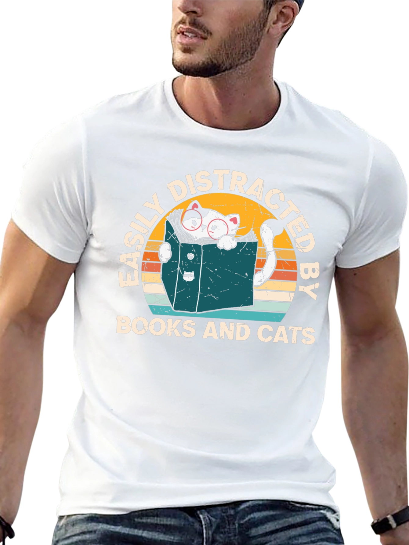 Easily Distracted by Books and Cats T-Shirt
