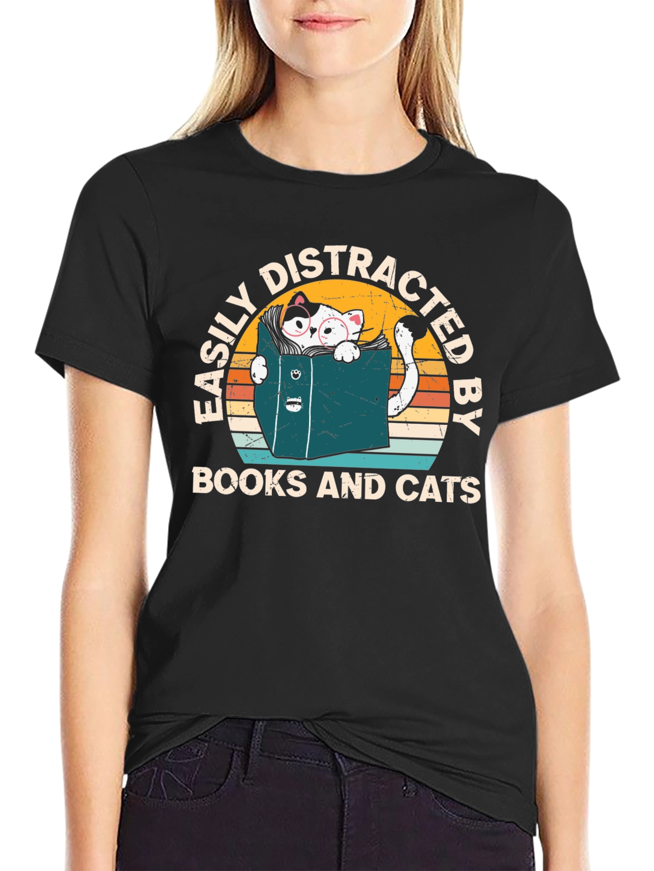 Easily Distracted by Books and Cats T-Shirt
