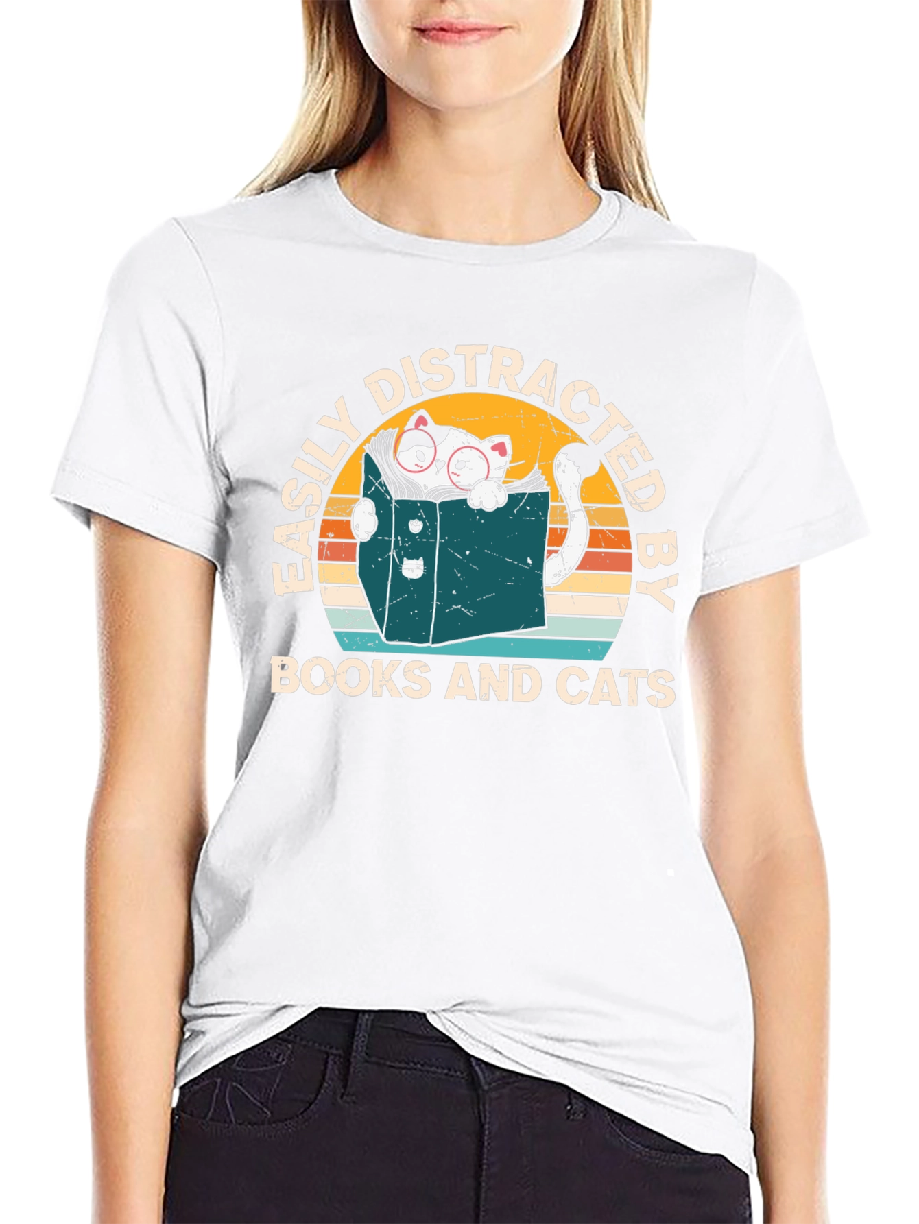 Easily Distracted by Books and Cats T-Shirt