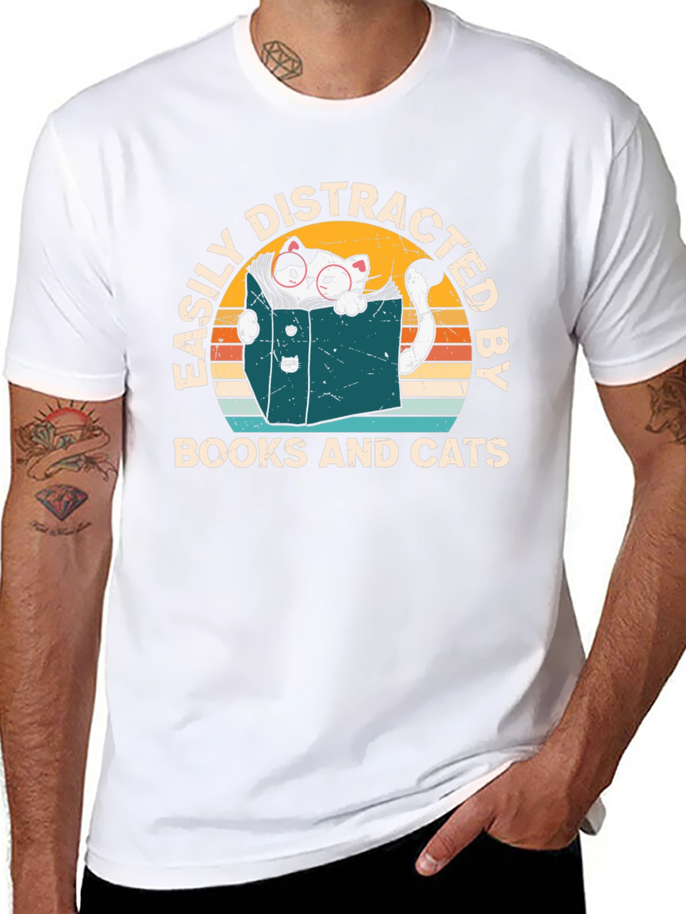 Easily Distracted by Books and Cats T-Shirt