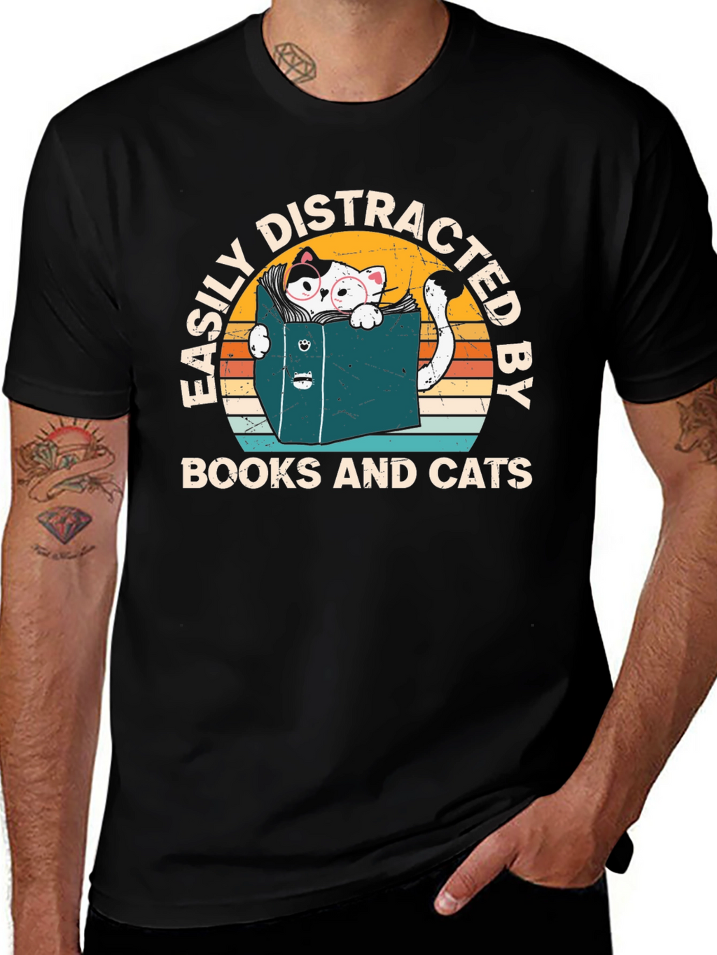Easily Distracted by Books and Cats T-Shirt