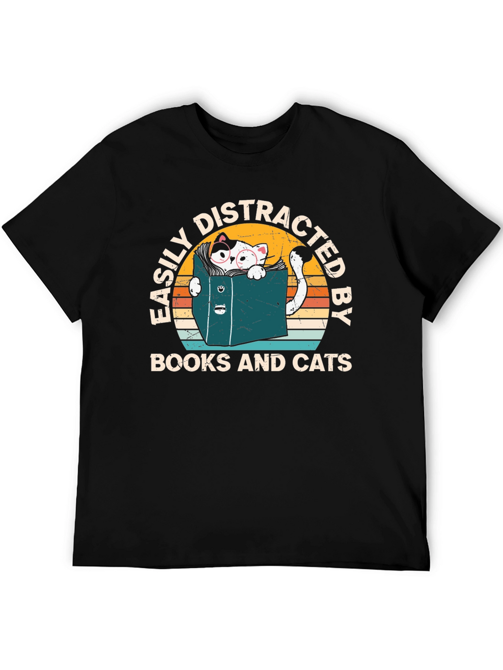 Easily Distracted by Books and Cats T-Shirt