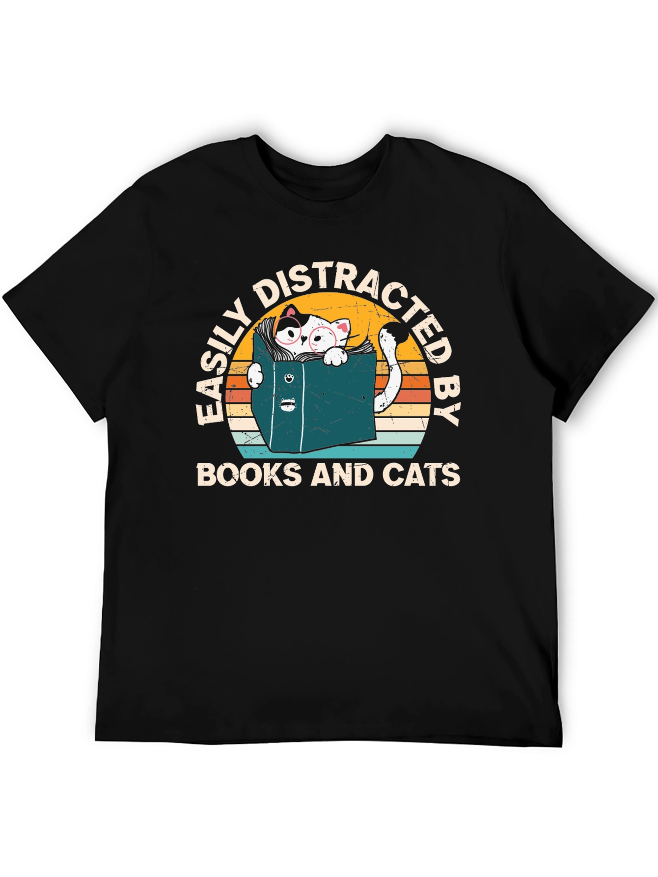 Easily Distracted by Books and Cats T-Shirt