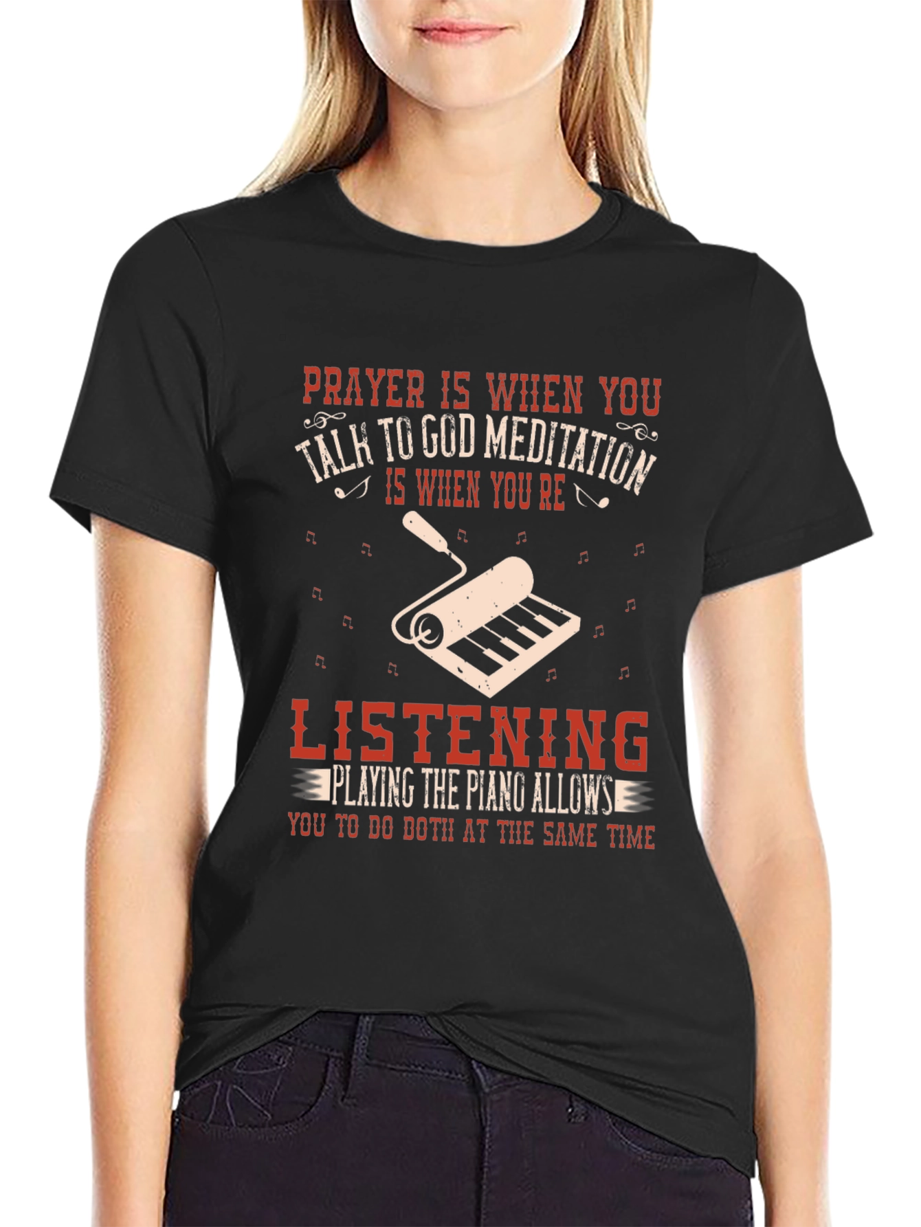 Prayer & Piano Black Graphic Tee