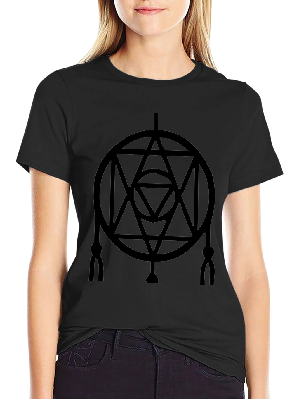 Geometric Circle Design Black T-Shirt