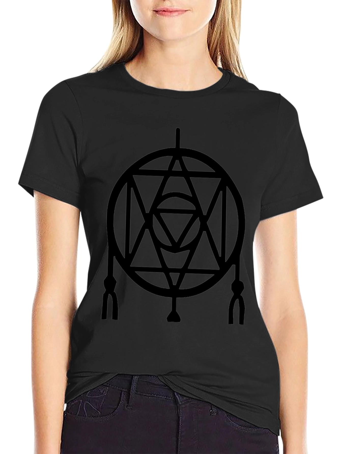 Geometric Circle Design Black T-Shirt