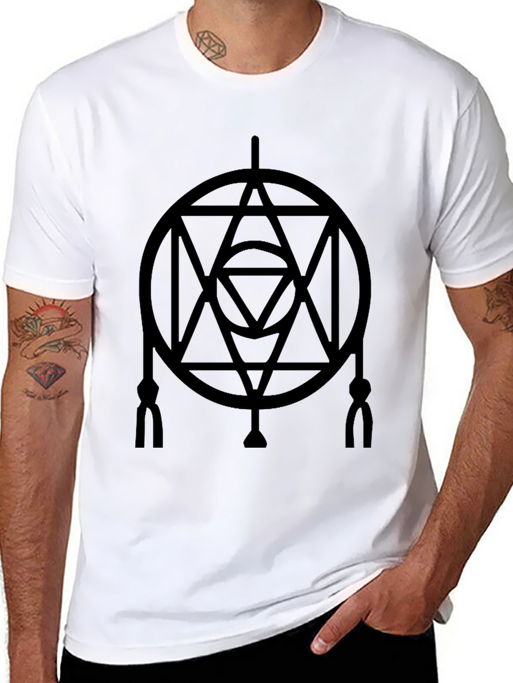 Geometric Circle Design Black T-Shirt