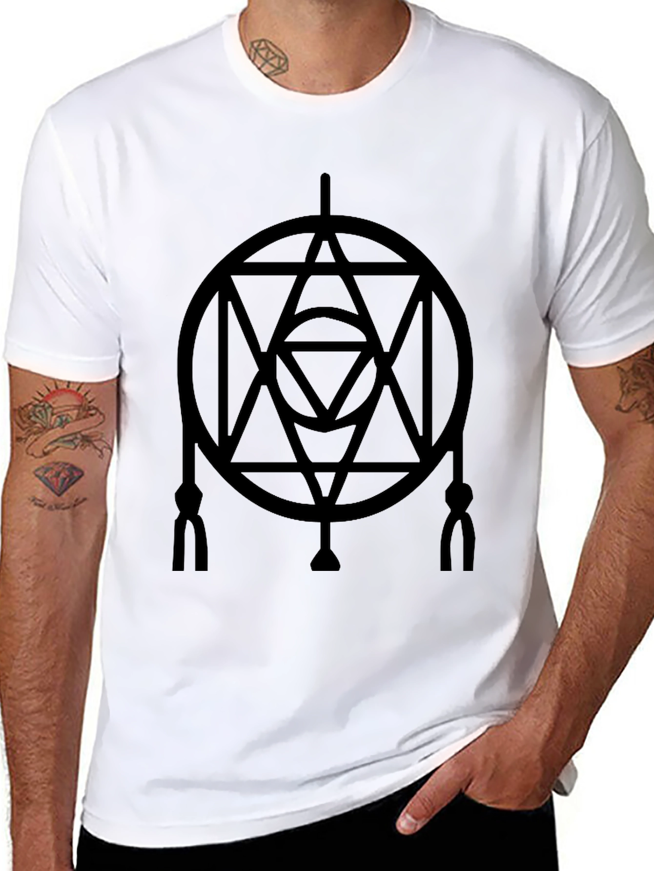 Geometric Circle Design Black T-Shirt