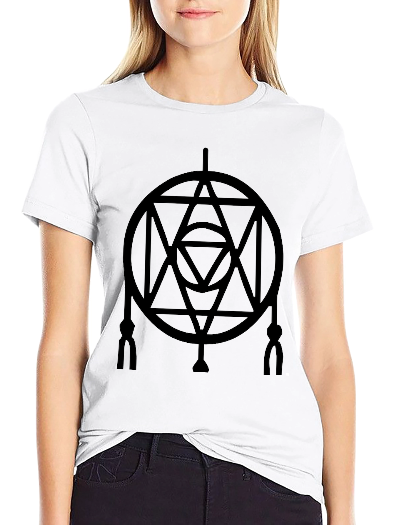 Geometric Circle Design Black T-Shirt