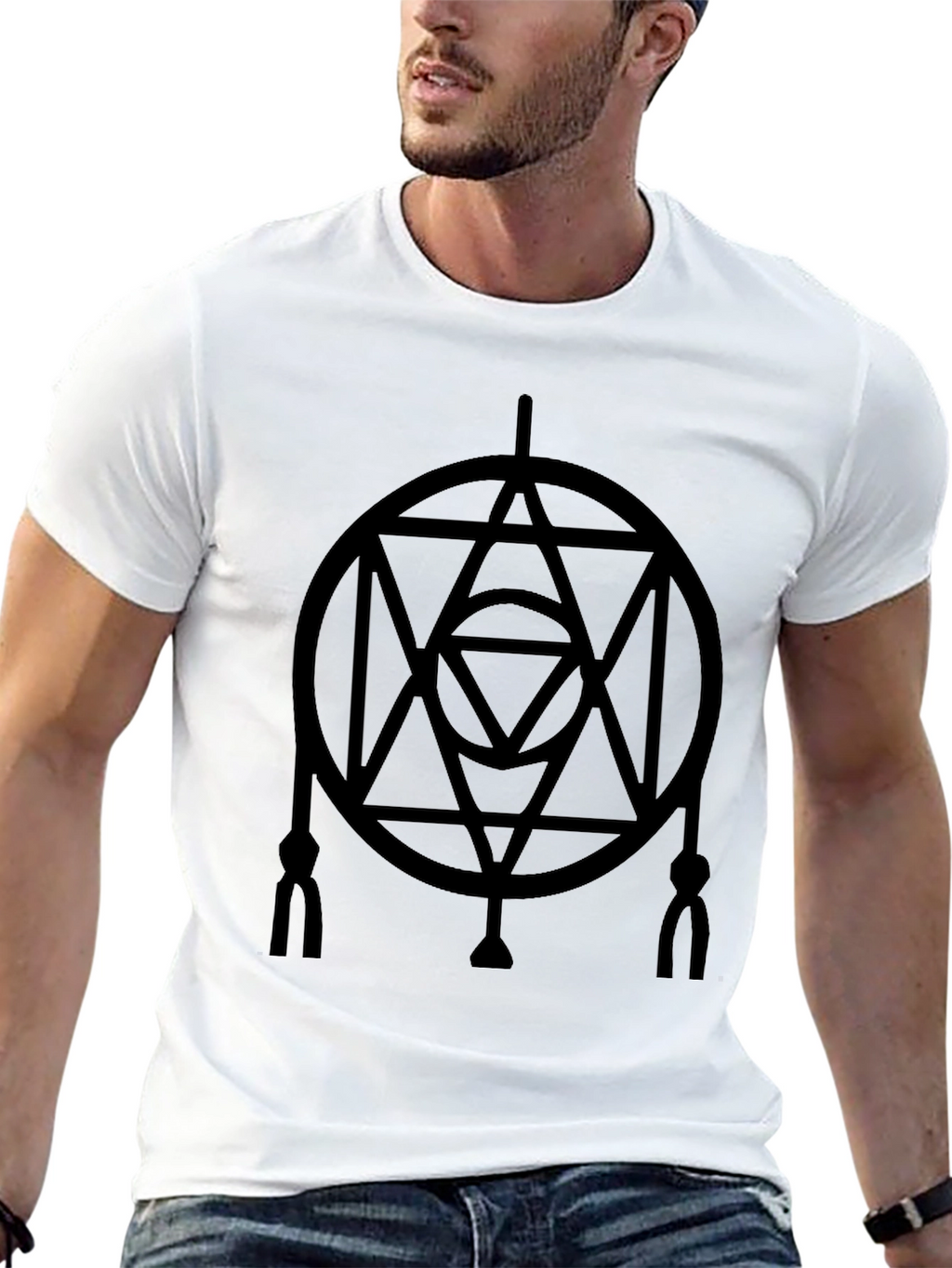 Geometric Circle Design Black T-Shirt