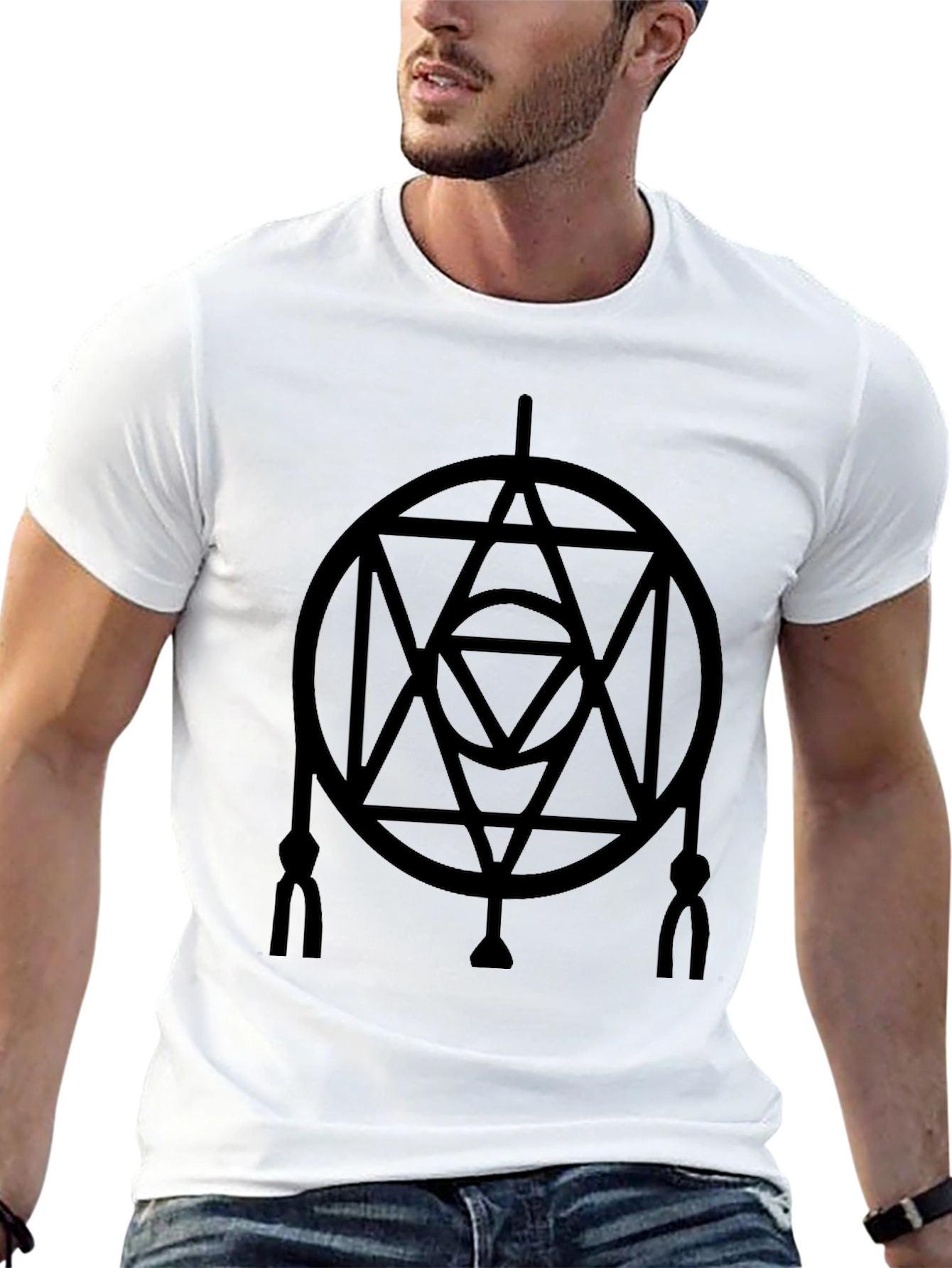 Geometric Circle Design Black T-Shirt