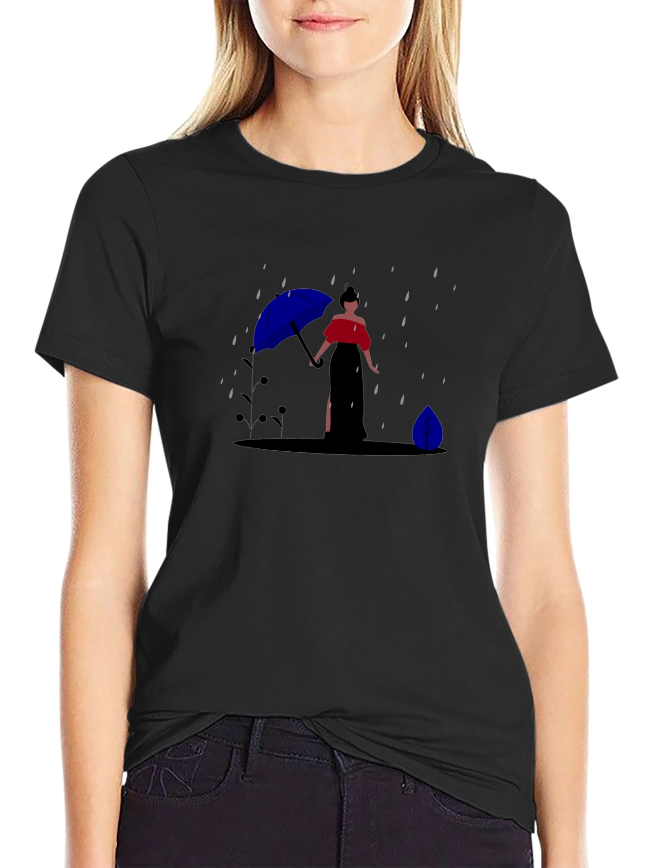 Stylish Black Tee with Rainy Day Graphic