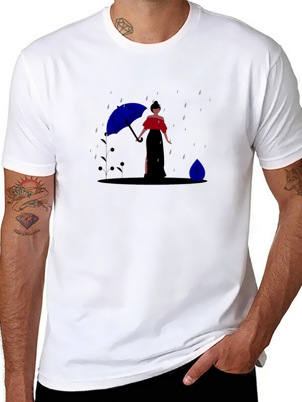 Stylish Black Tee with Rainy Day Graphic