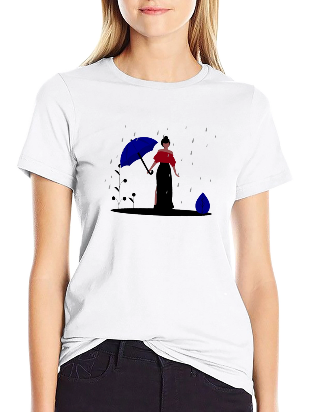 Stylish Black Tee with Rainy Day Graphic