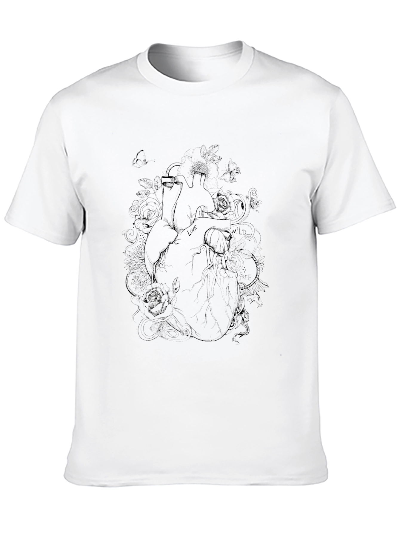 Anatomical Heart Rose T-Shirt - Black Cotton Blend Tee