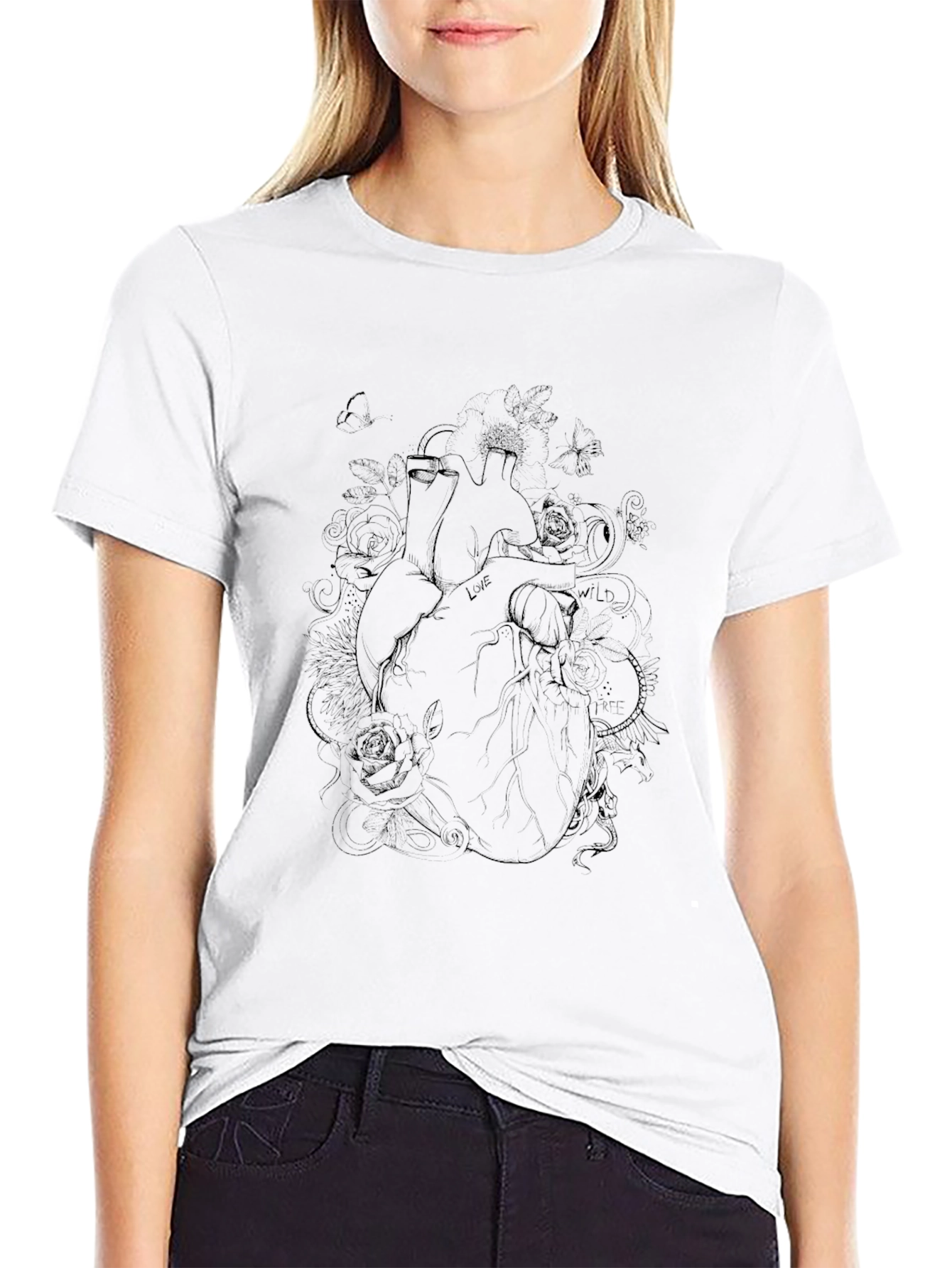 Anatomical Heart Rose T-Shirt - Black Cotton Blend Tee