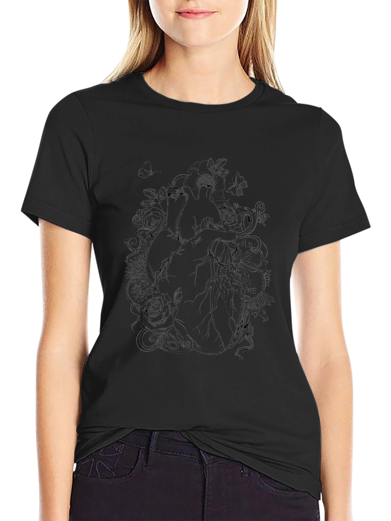 Anatomical Heart Rose T-Shirt - Black Cotton Blend Tee