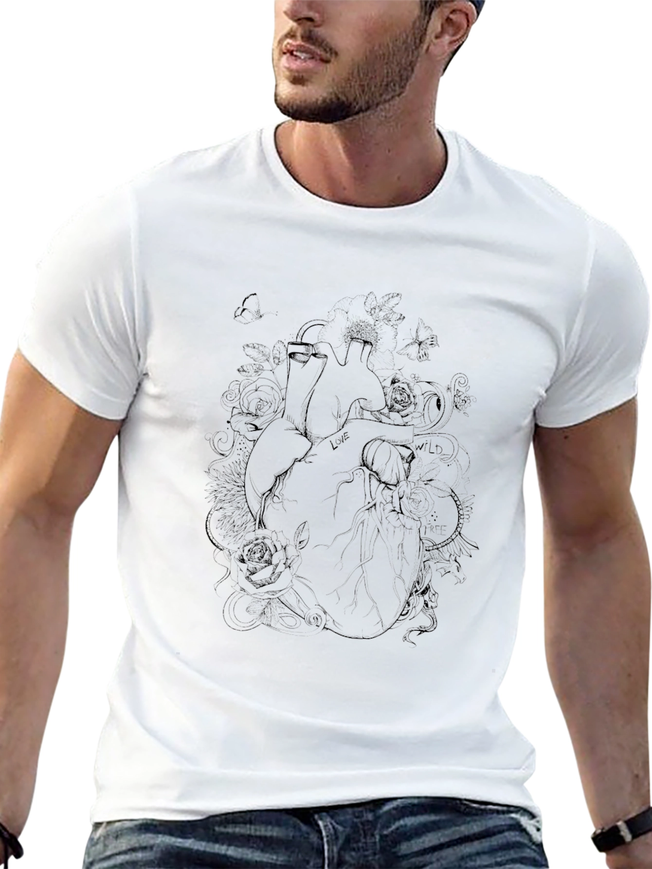 Anatomical Heart Rose T-Shirt - Black Cotton Blend Tee