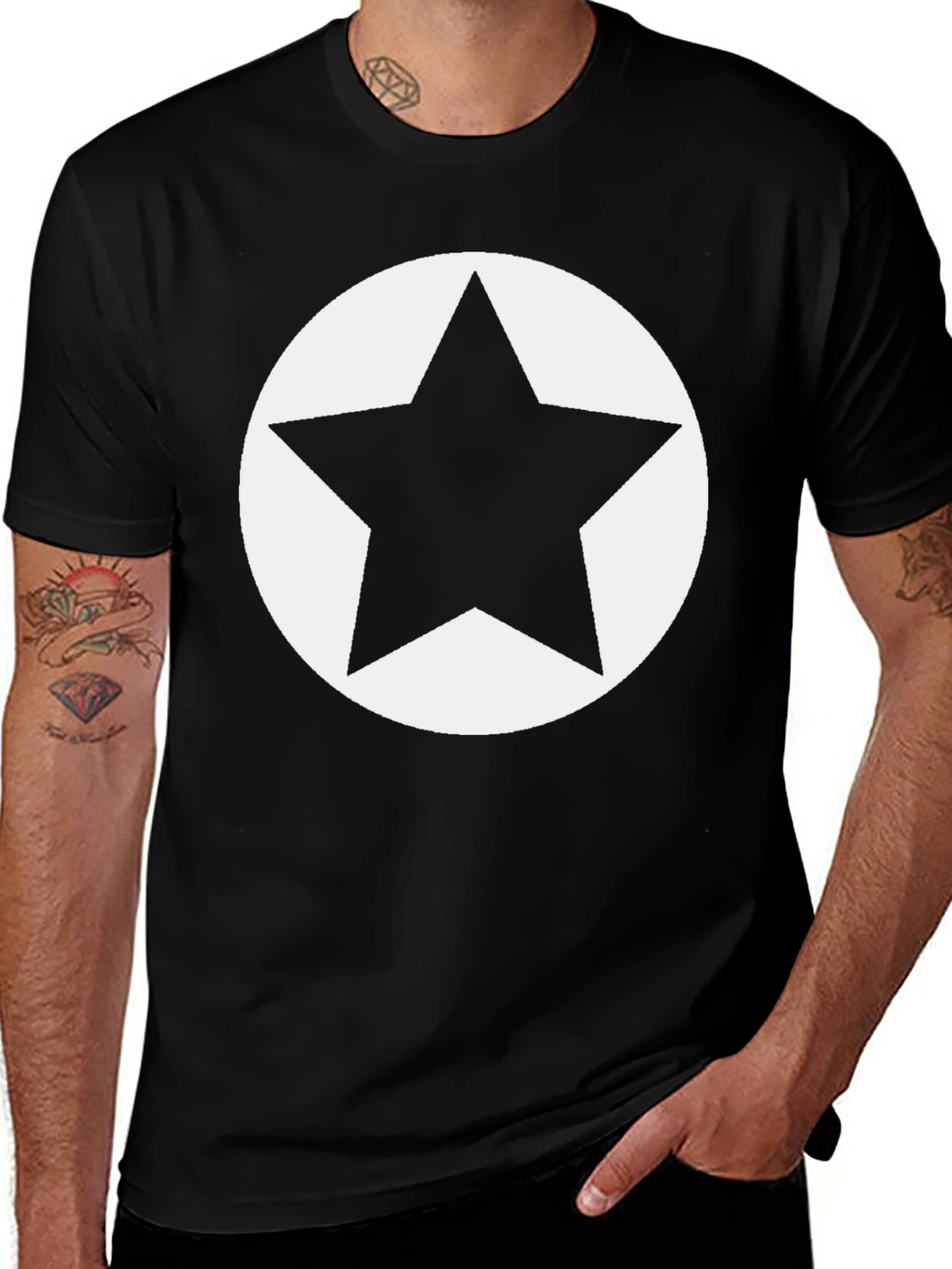 Bold Star Graphic Tee - Black Cotton Casual Shirt