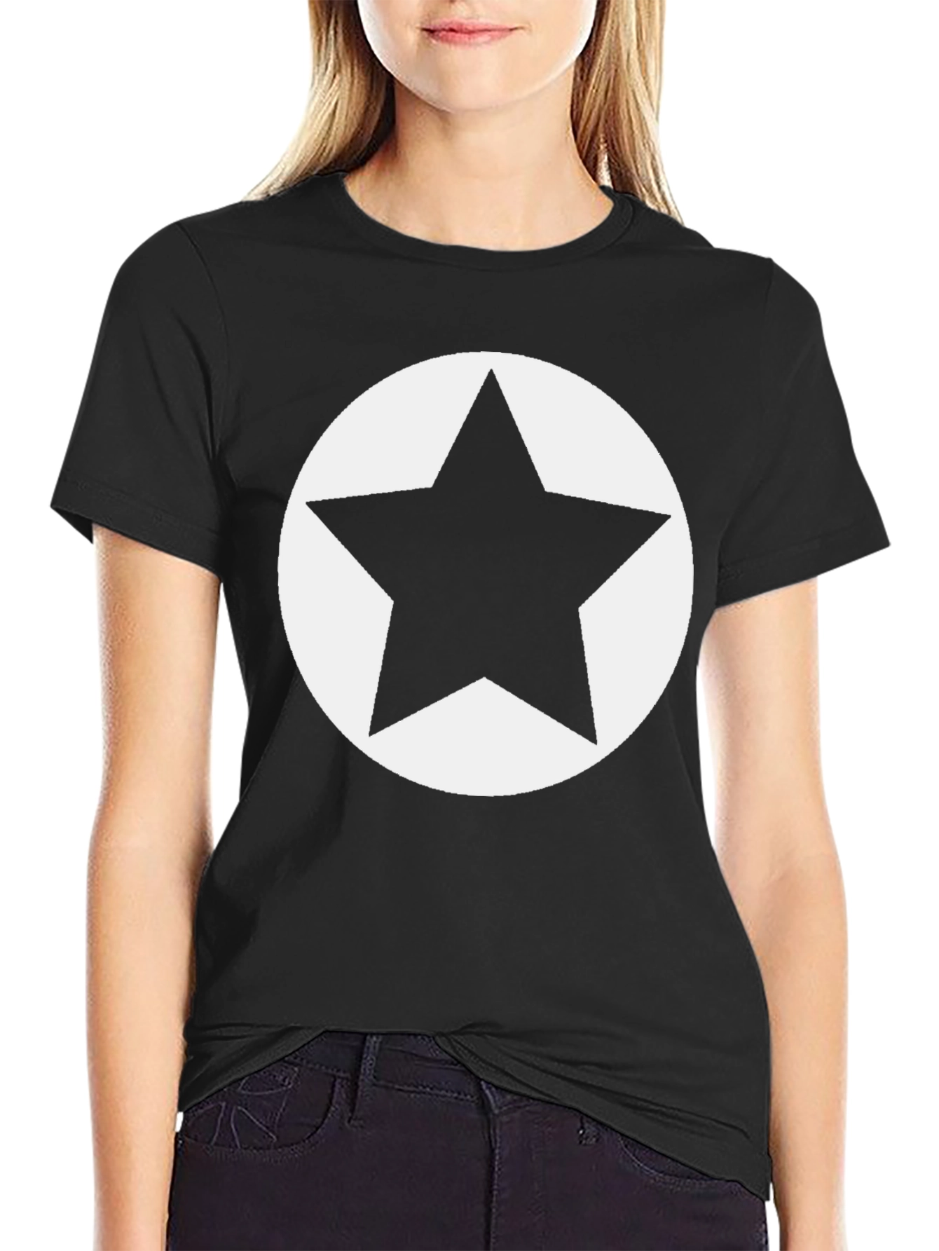 Bold Star Graphic Tee - Black Cotton Casual Shirt