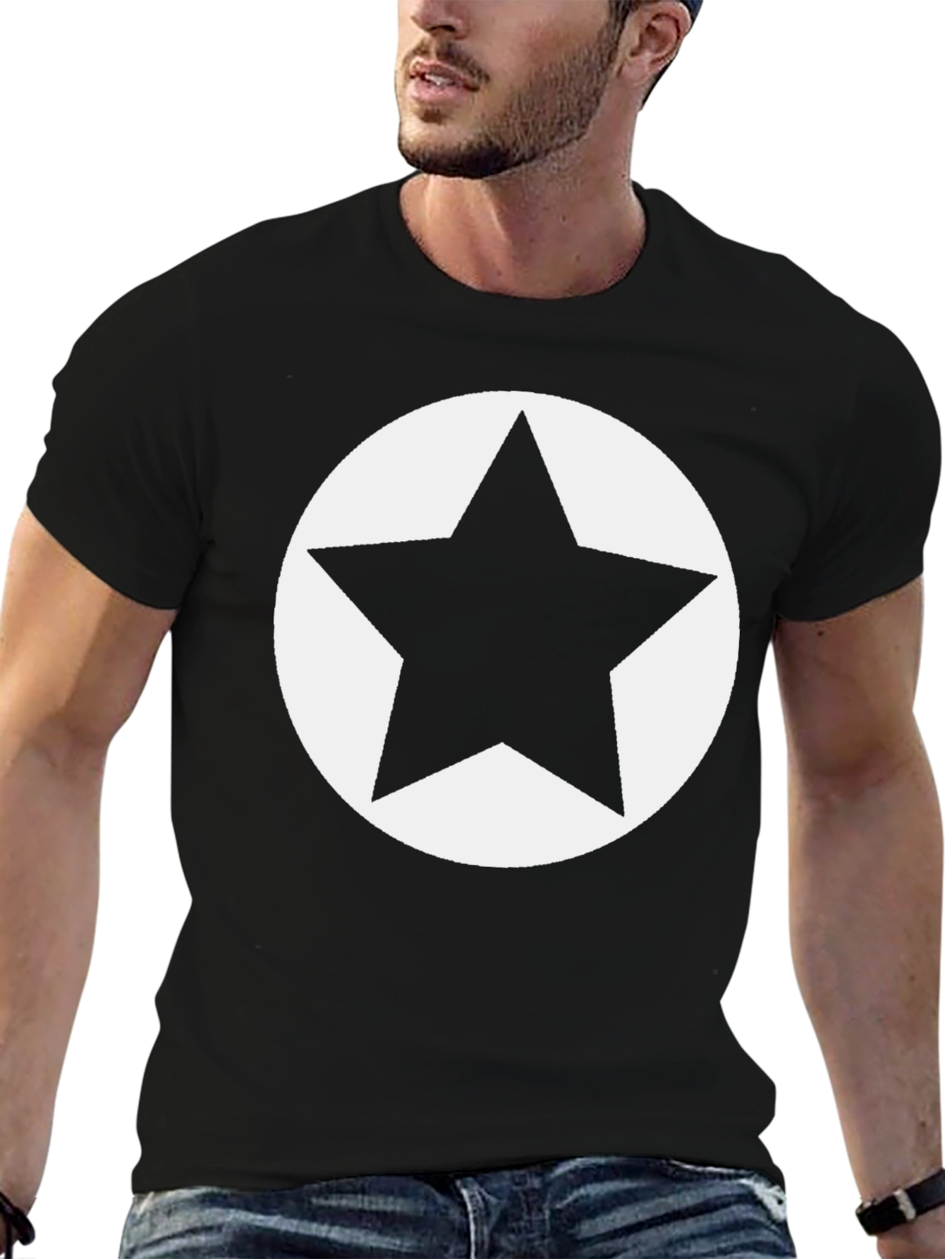 Bold Star Graphic Tee - Black Cotton Casual Shirt