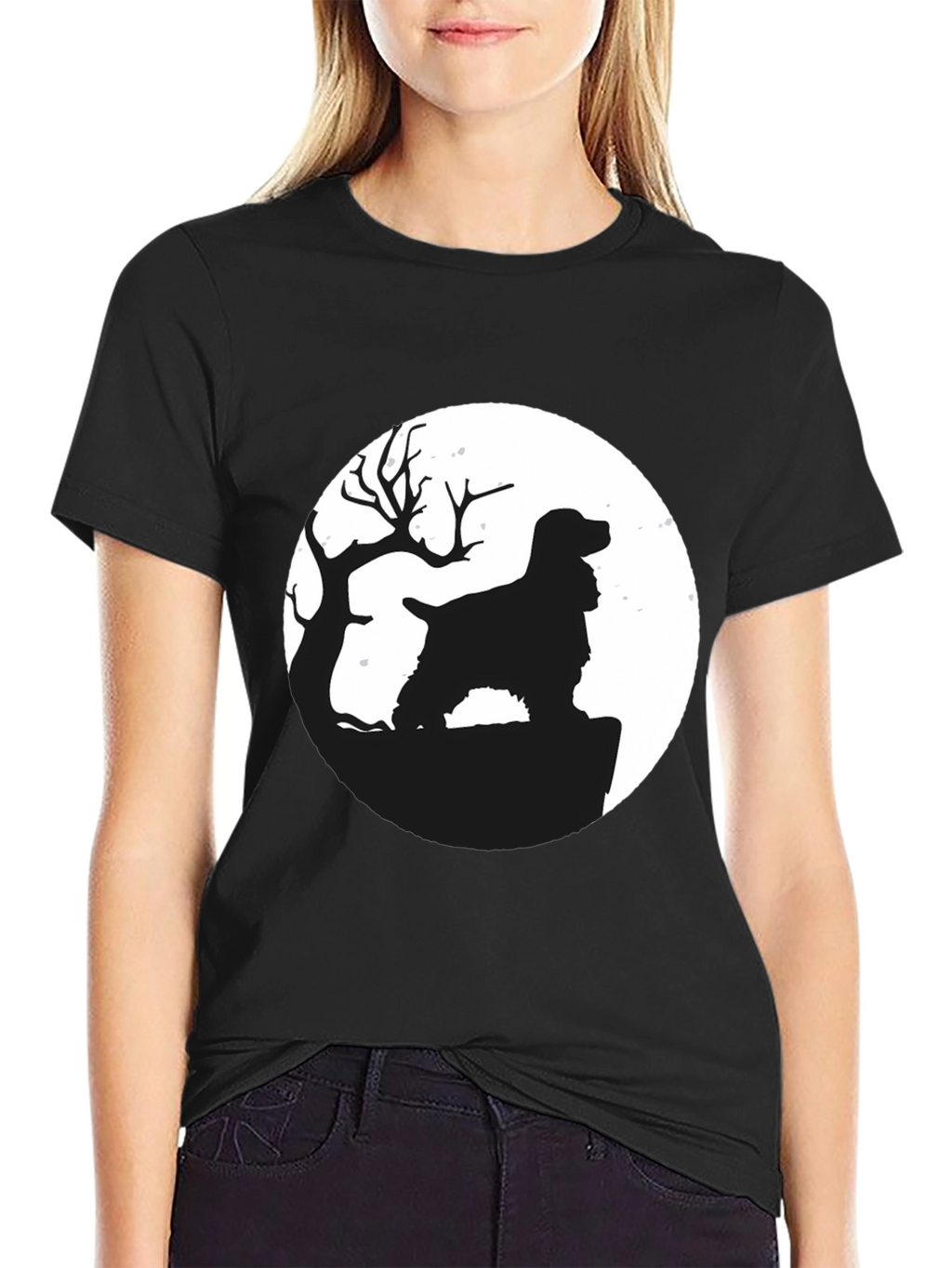 Dog Silhouette Moon Graphic T-Shirt