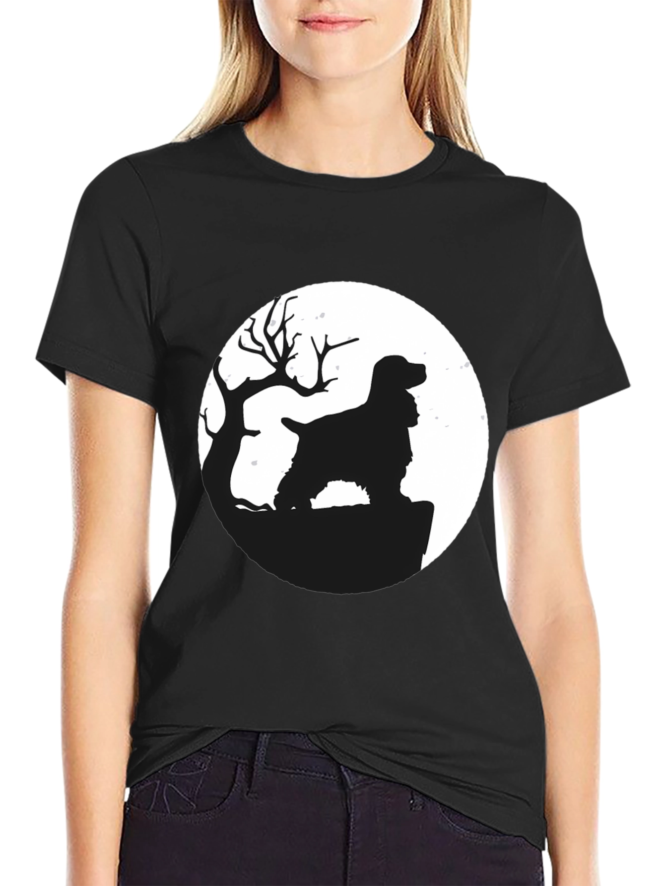 Dog Silhouette Moon Graphic T-Shirt