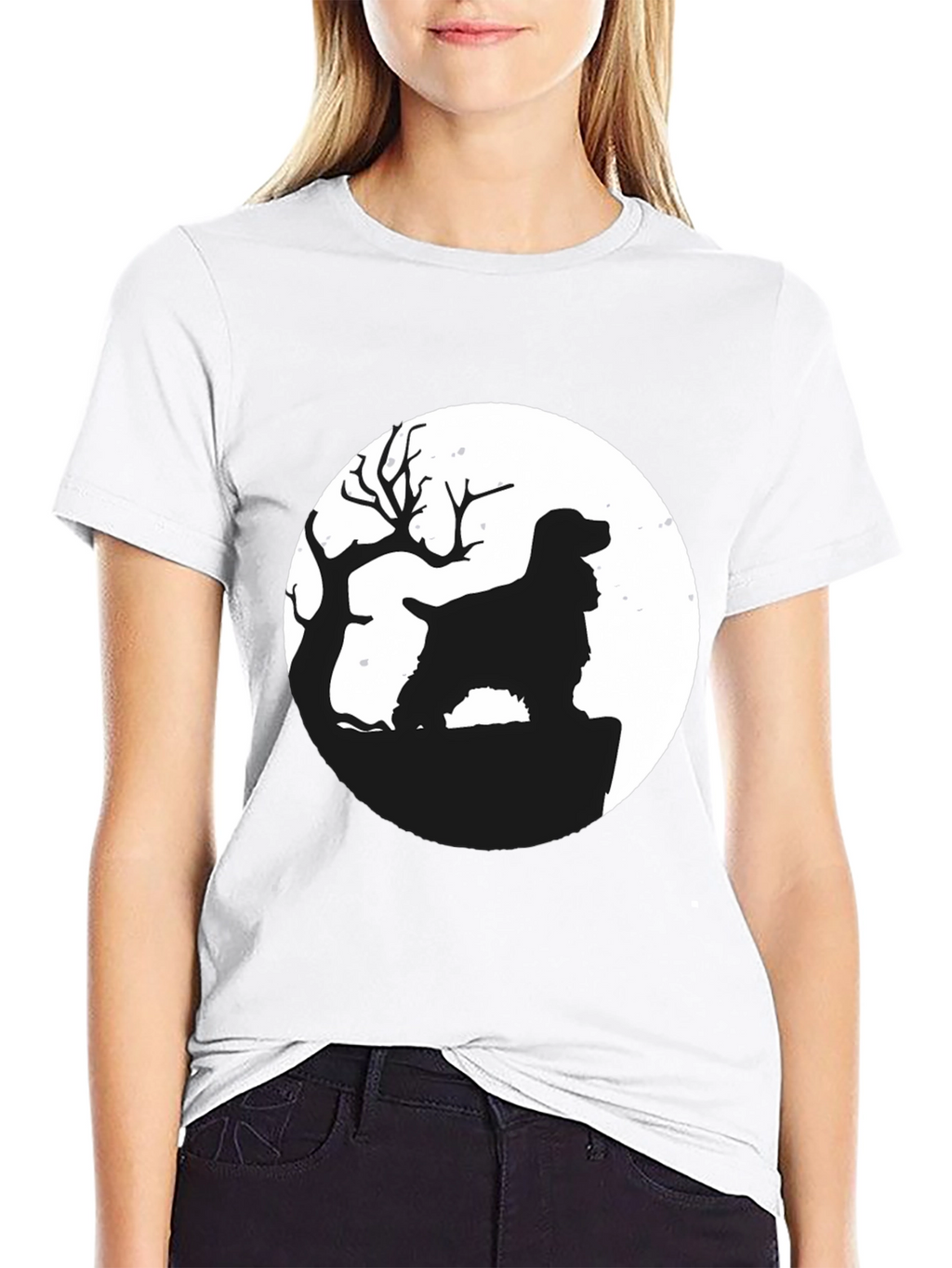 Dog Silhouette Moon Graphic T-Shirt