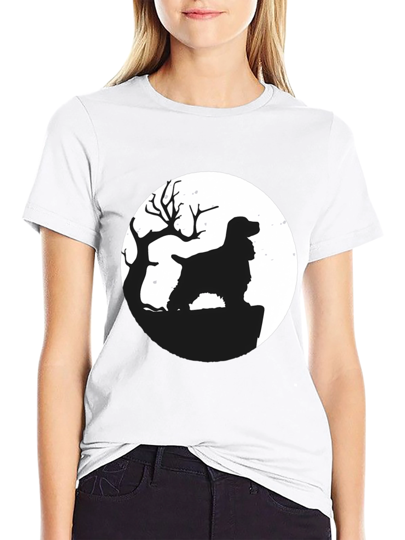 Dog Silhouette Moon Graphic T-Shirt