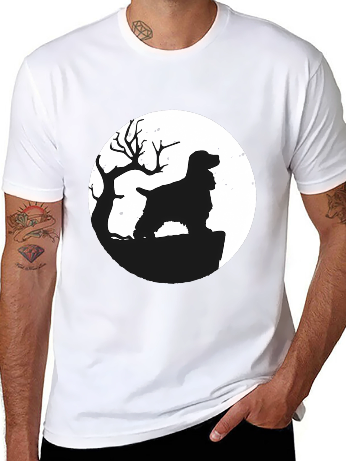 Dog Silhouette Moon Graphic T-Shirt