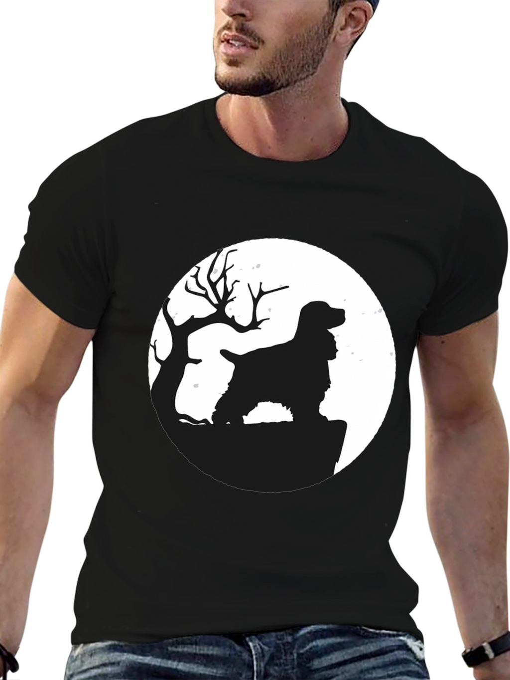 Dog Silhouette Moon Graphic T-Shirt