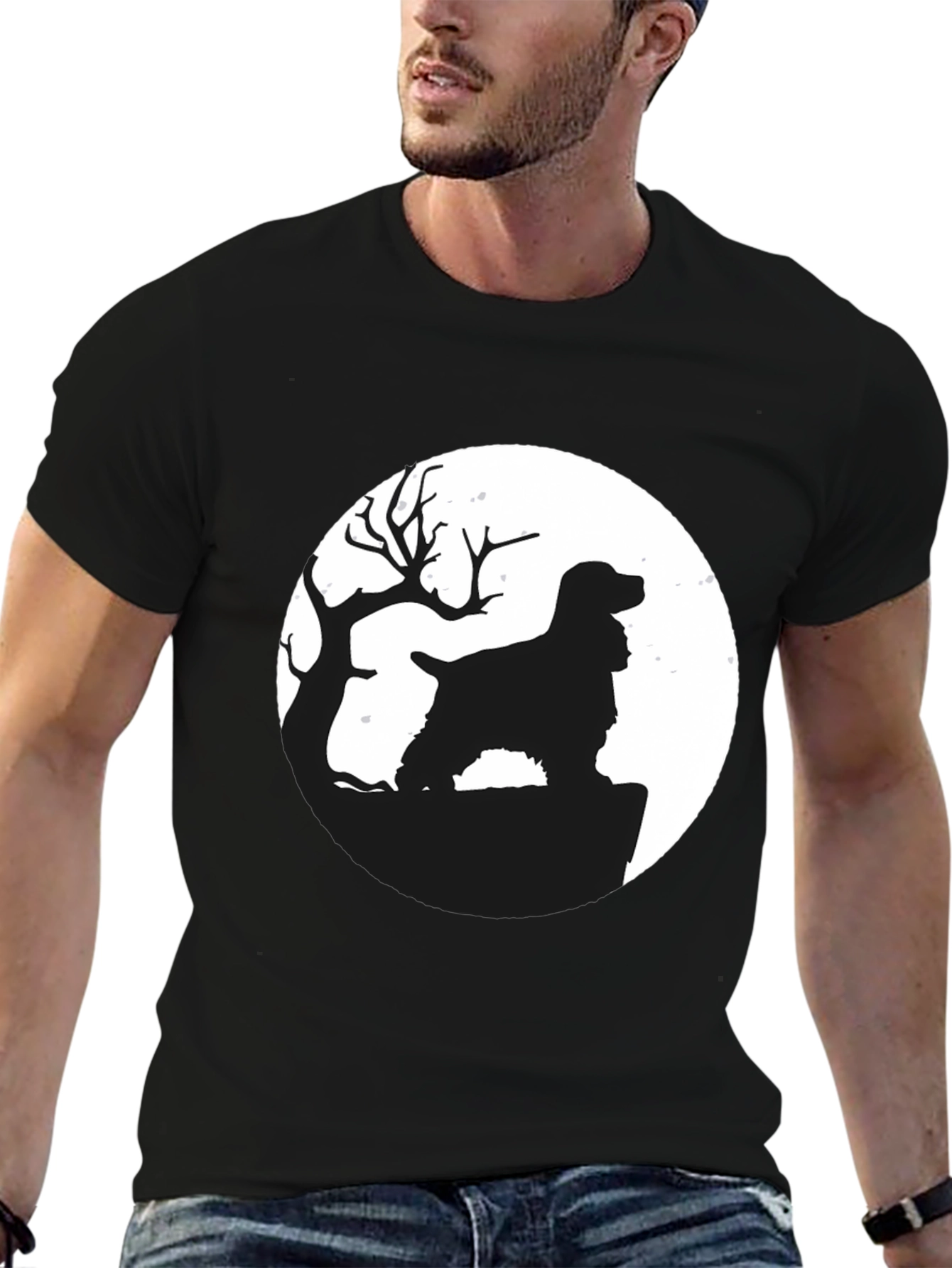 Dog Silhouette Moon Graphic T-Shirt