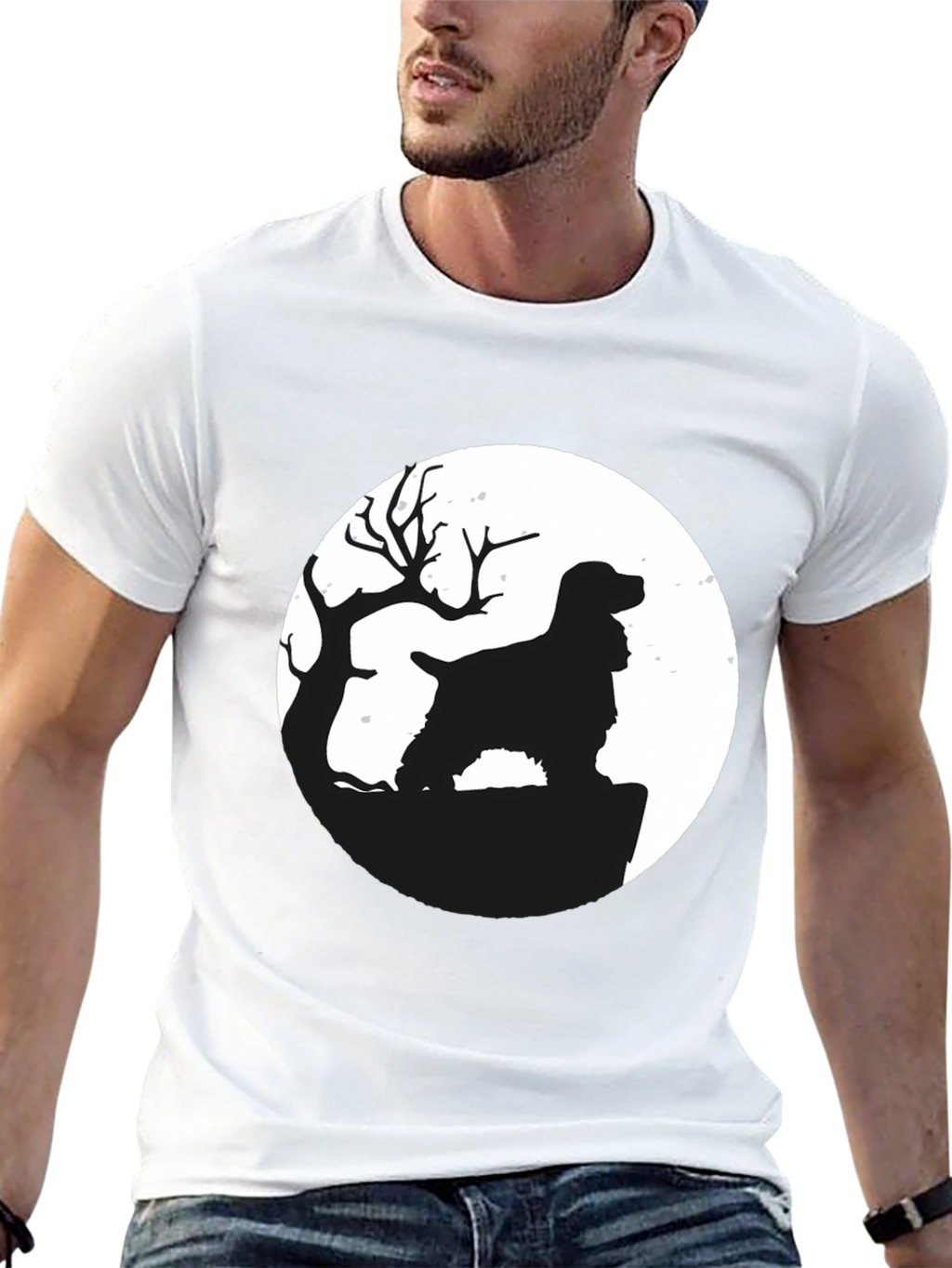 Dog Silhouette Moon Graphic T-Shirt