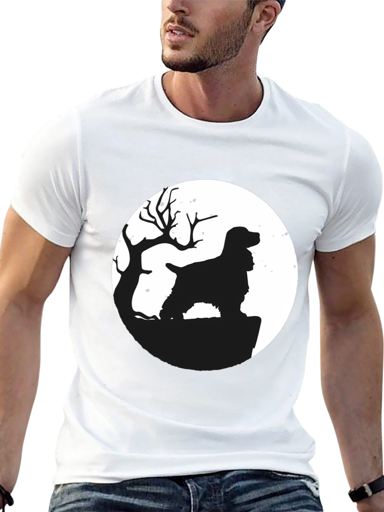 Dog Silhouette Moon Graphic T-Shirt