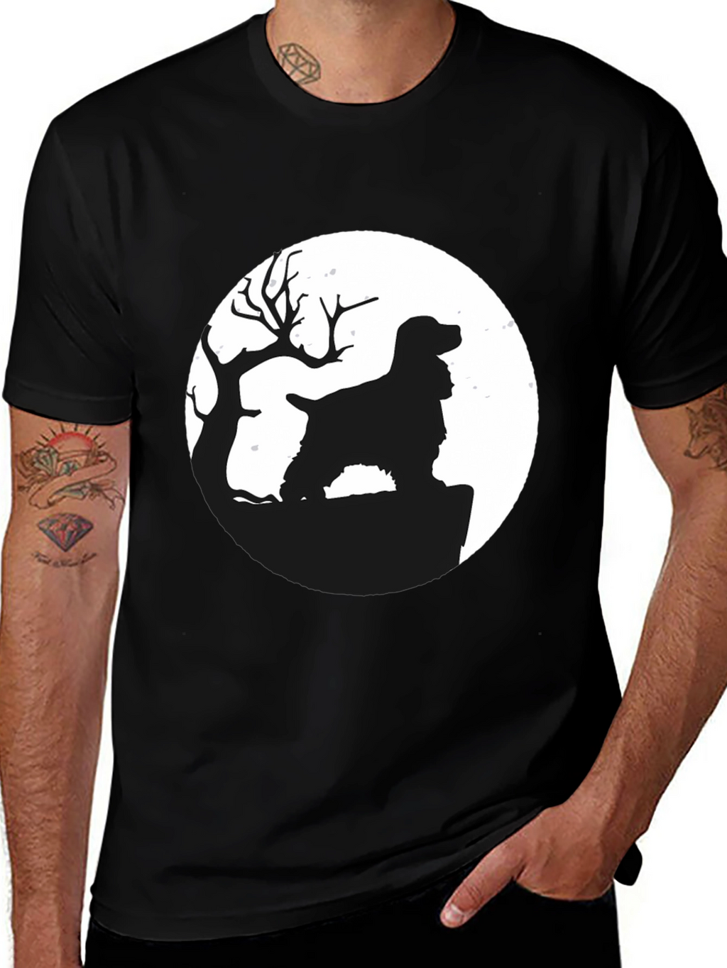 Dog Silhouette Moon Graphic T-Shirt