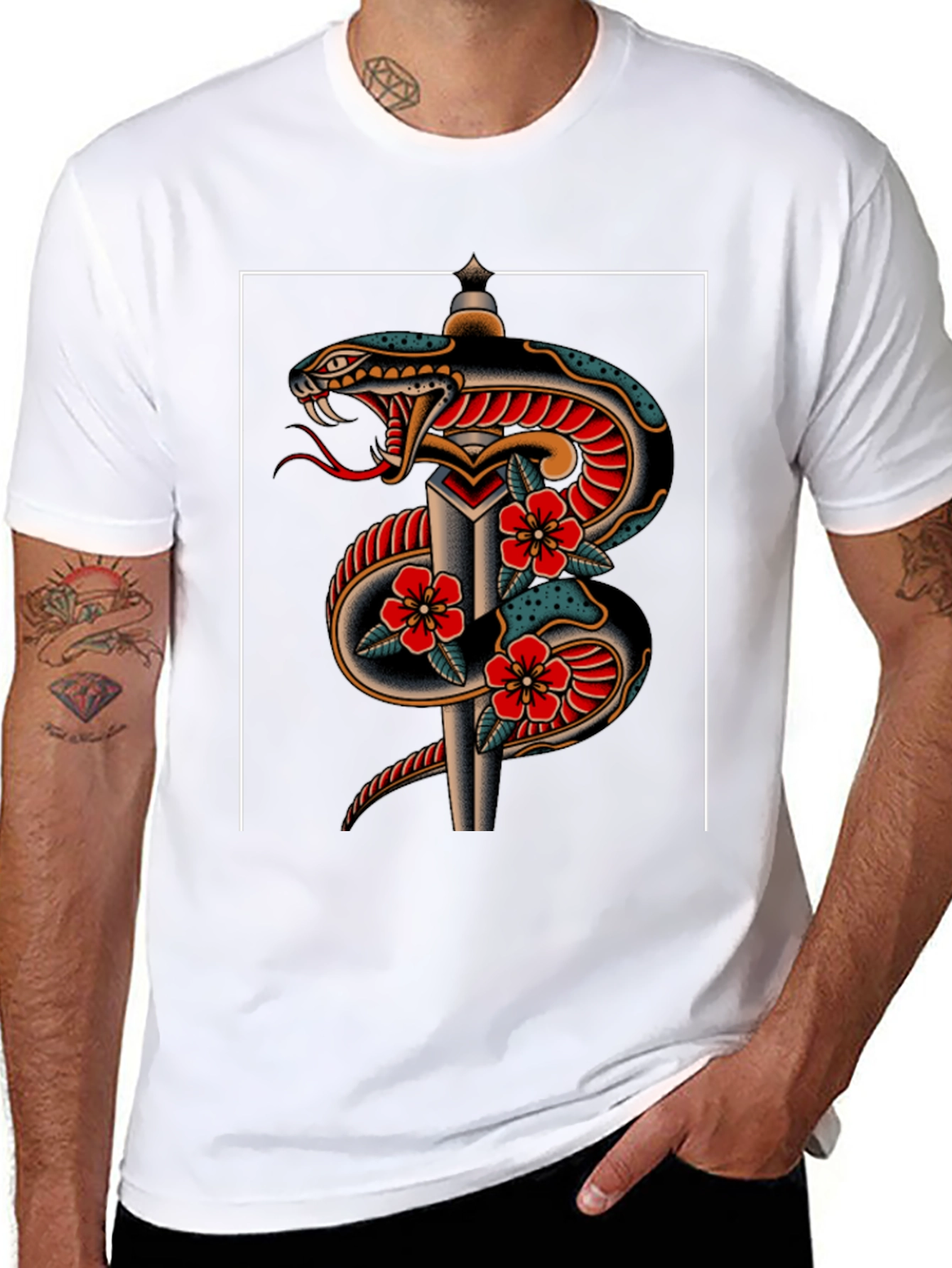 Snake & Dagger Graphic Tee - Edgy Tattoo Style
