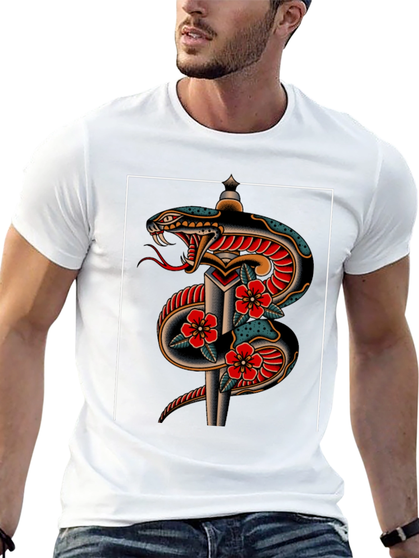 Snake & Dagger Graphic Tee - Edgy Tattoo Style