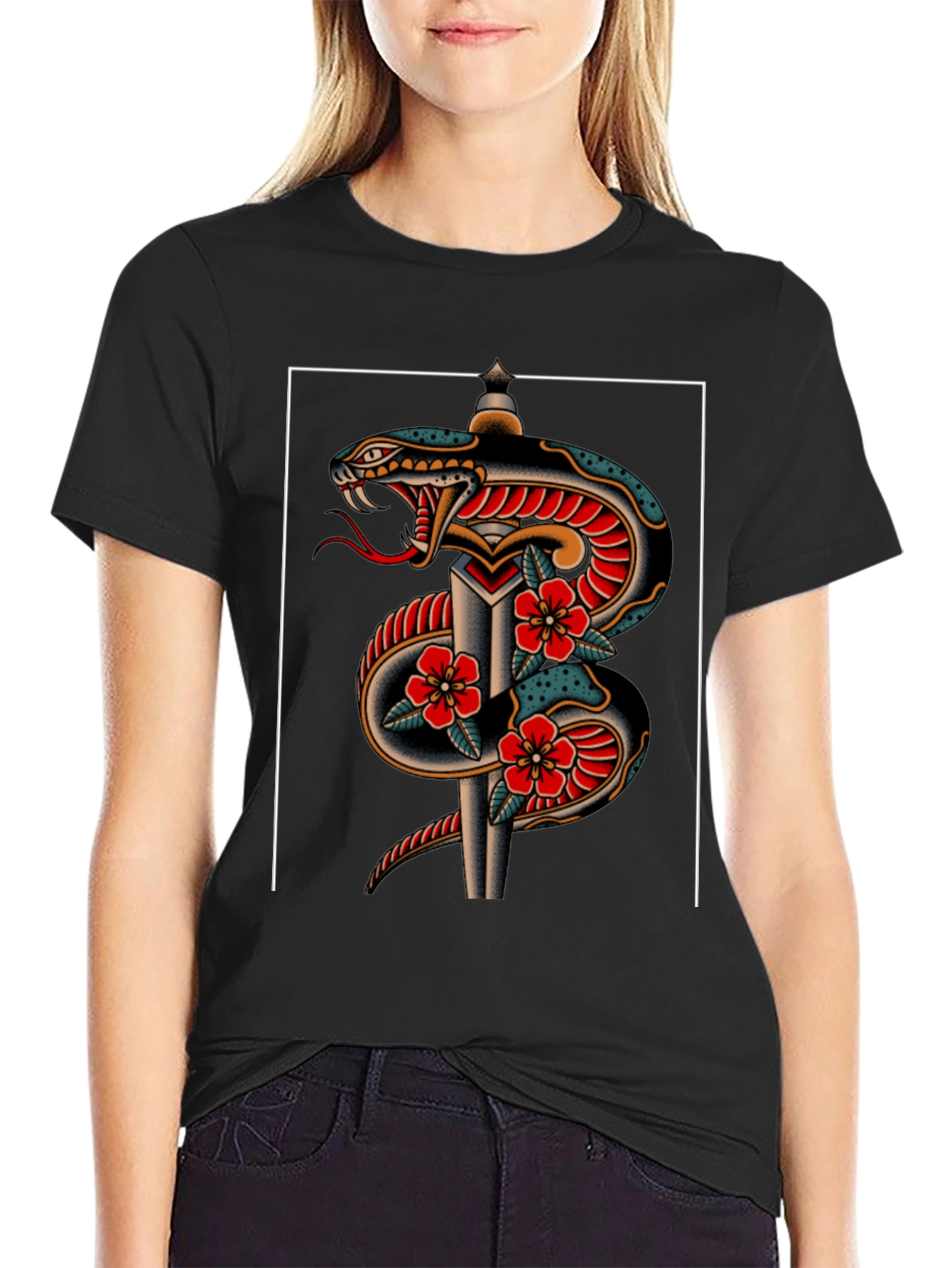 Snake & Dagger Graphic Tee - Edgy Tattoo Style