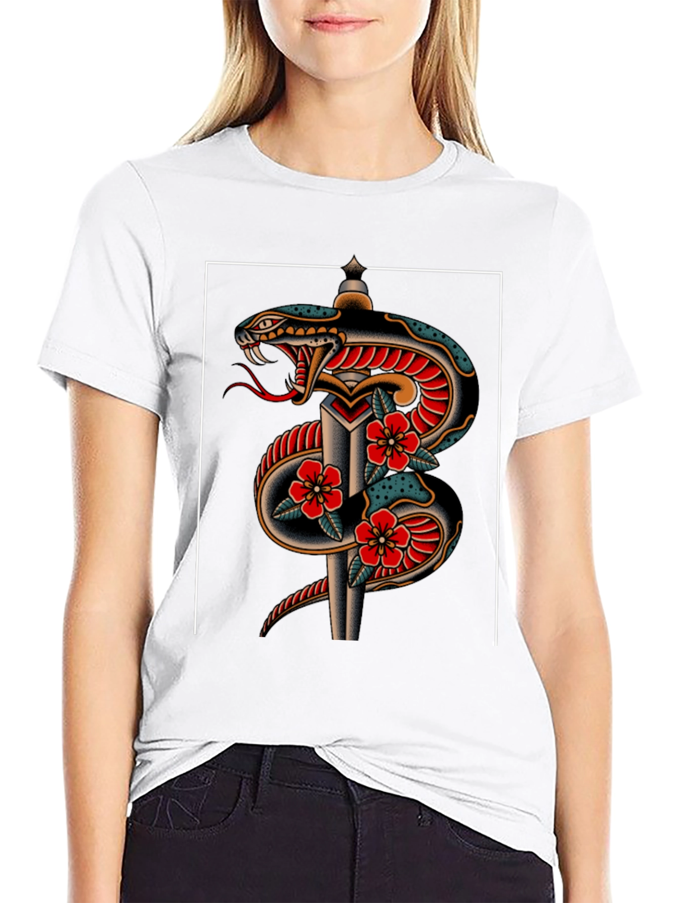 Snake & Dagger Graphic Tee - Edgy Tattoo Style