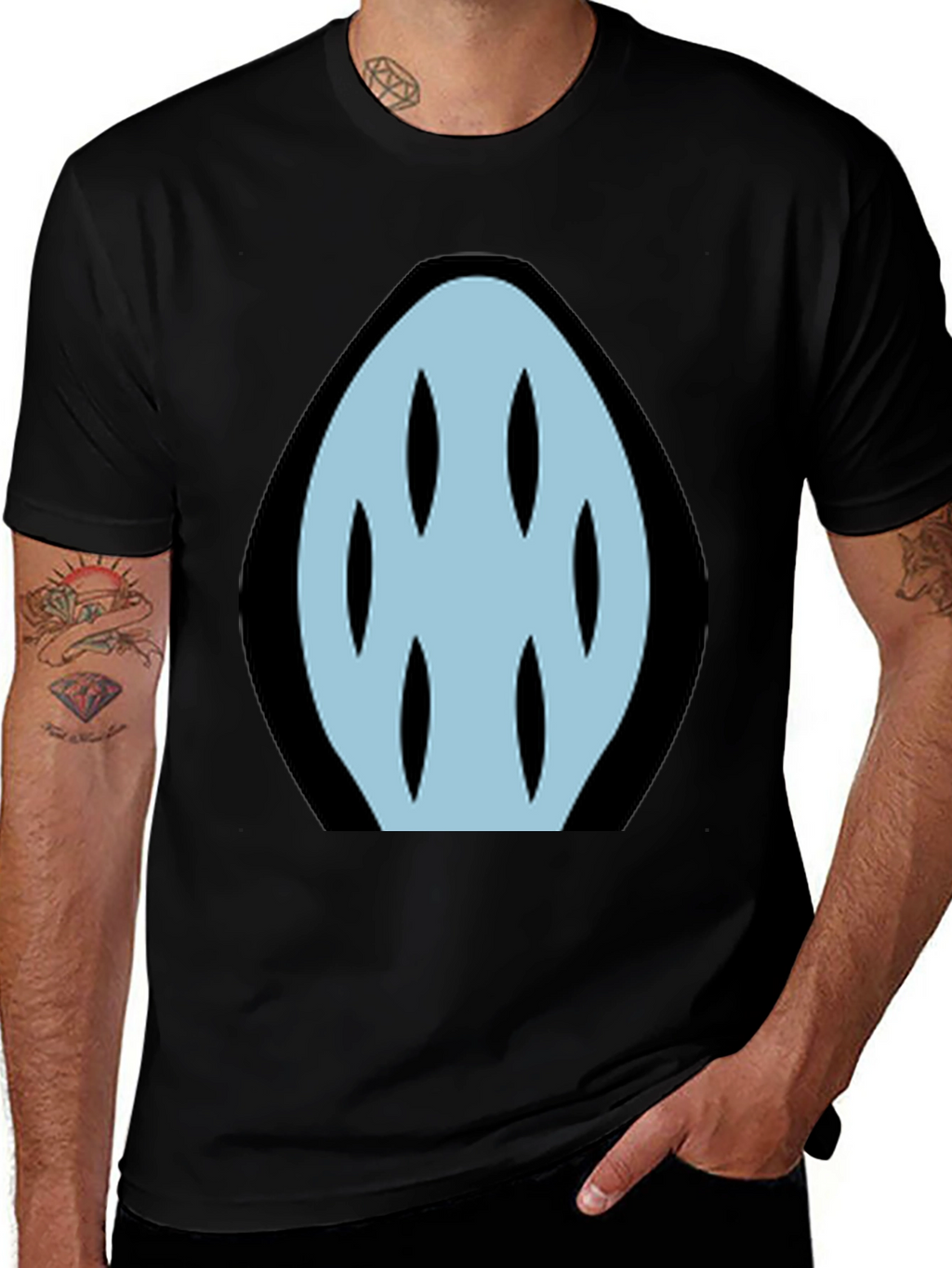 Abstract Light Blue Graphic Print Black T-Shirt